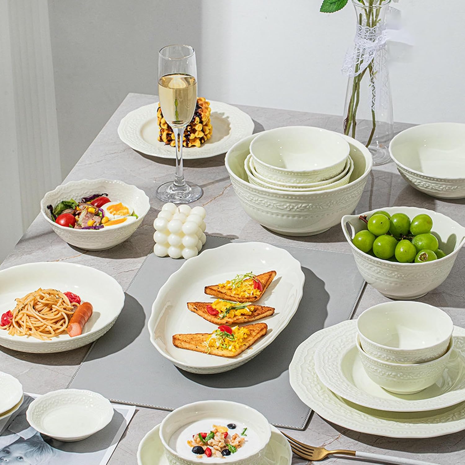 Vintage Rice Bowls ，Ceramic Tableware Rice BowlNordic wind household simple and exquisite round solid color ceramic steak pasta plate,(Diffuse green 10.5-inch flat plate)