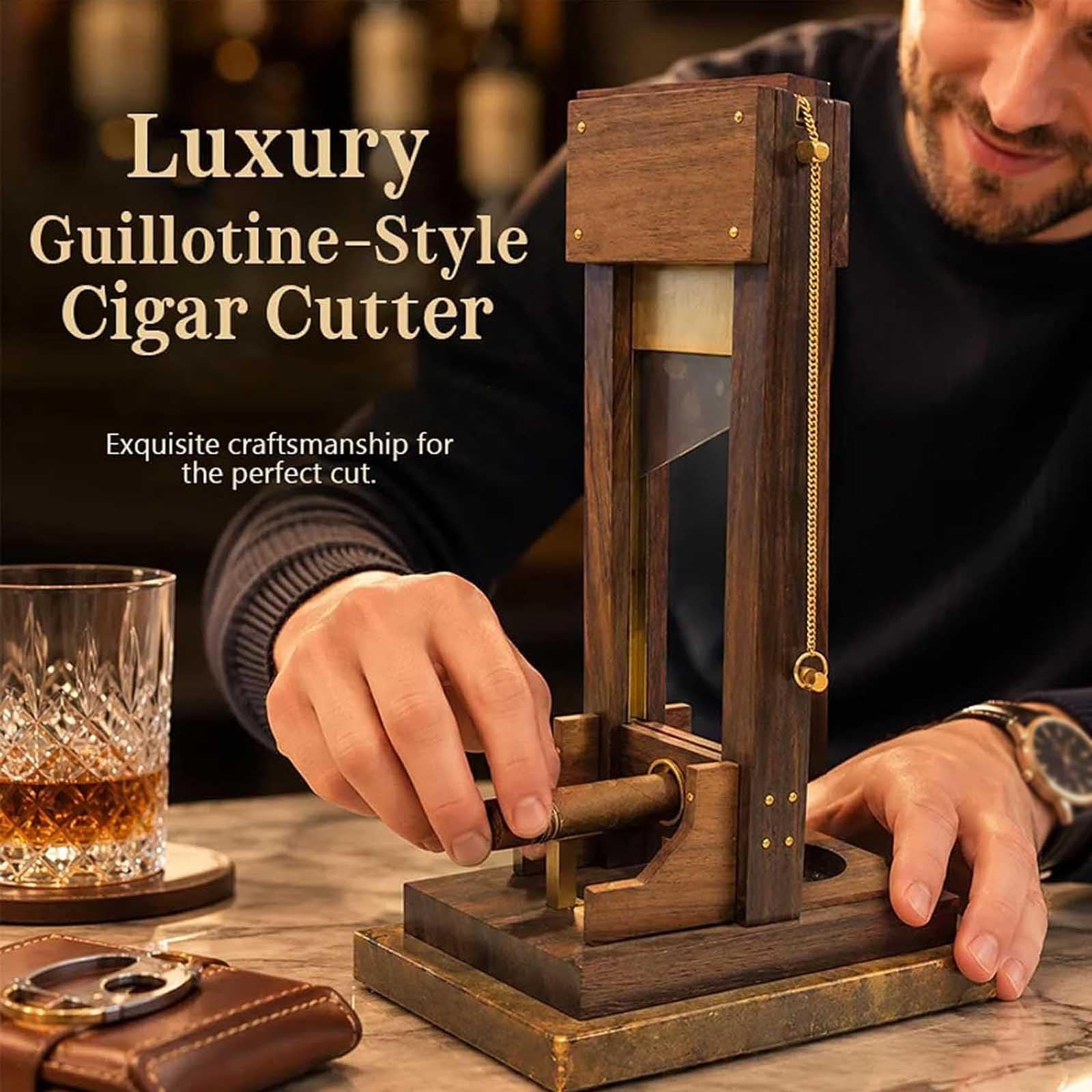 Luxuriöser Zigarrenschneider für den Schreibtisch, einzigartiger Guillotine Schneider, V-Schnitt & Gerader Schnitt mit integrierter Auffangschale und stabilem Standfuß, Elegantes Accessoire