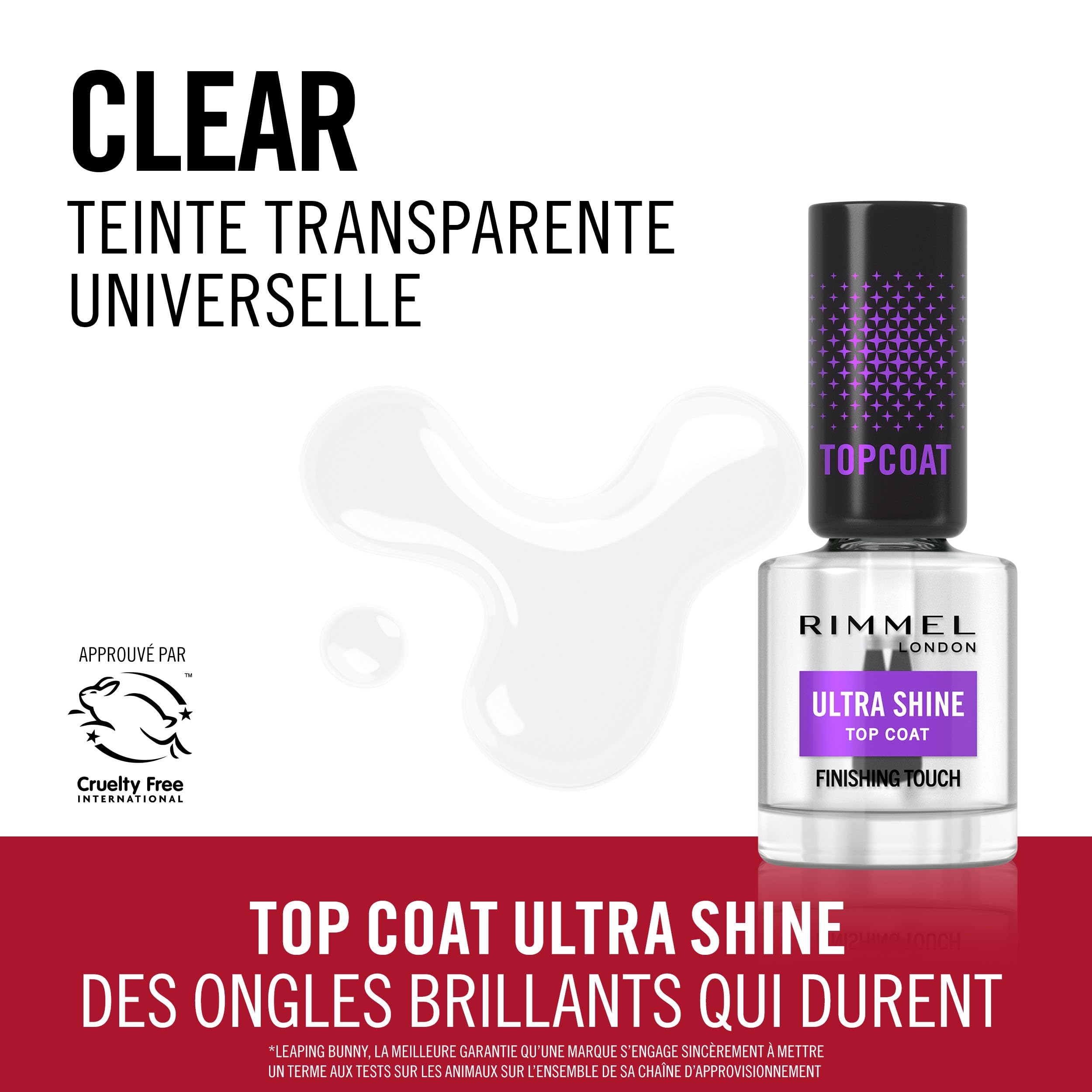 Rimmel London Ultra Shine Vernis top coat, effet ultra-brillant, fait durer la manucure, protège et sublime le vernis à ongles, formule vegan, 12 ml