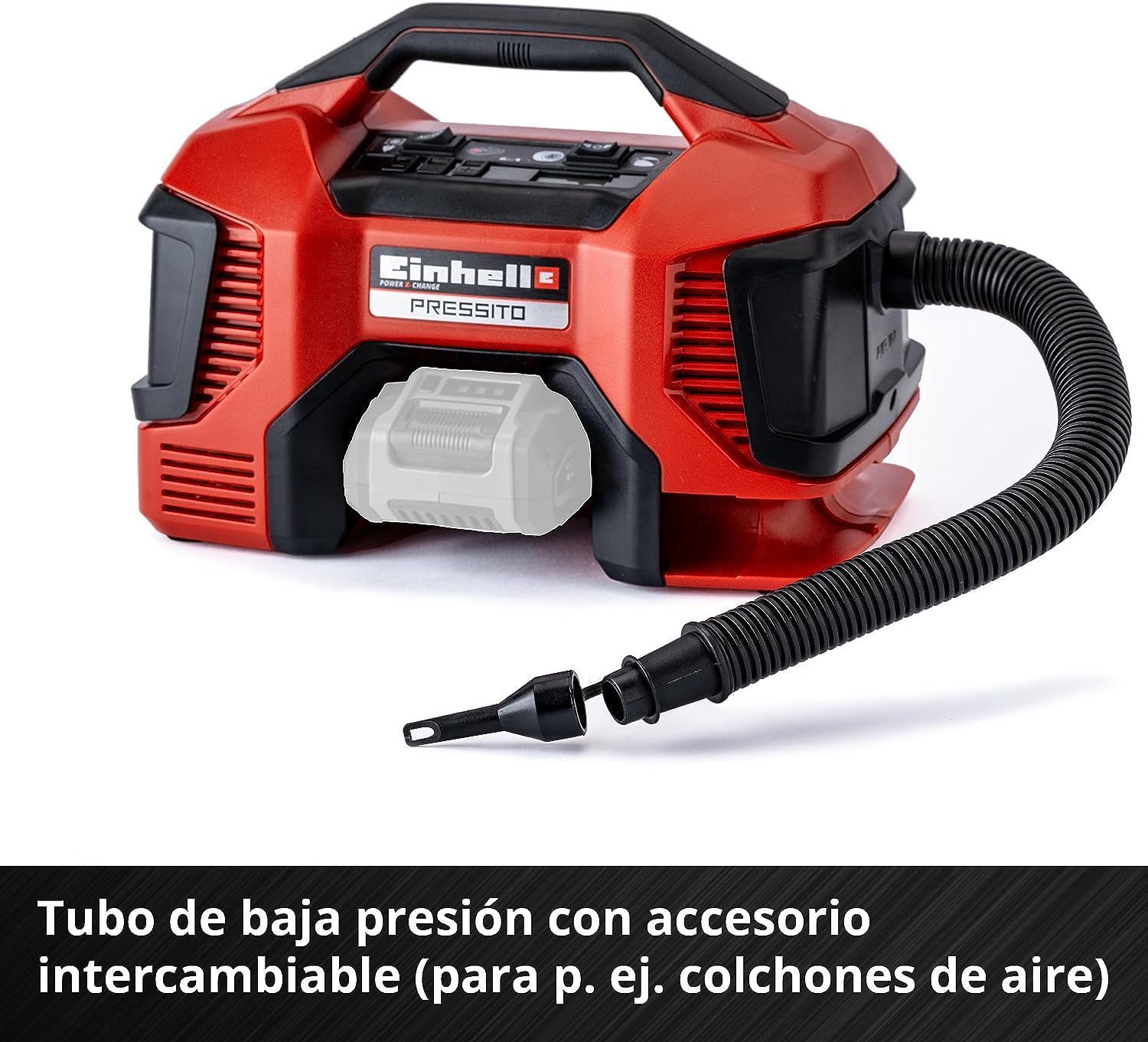 Einhell Compresor híbrido Pressito Power X-Change (18 V, con cable de corriente o batería recargable, incluye conjunto de inflado de 3 piezas, sin batería ni cargador)