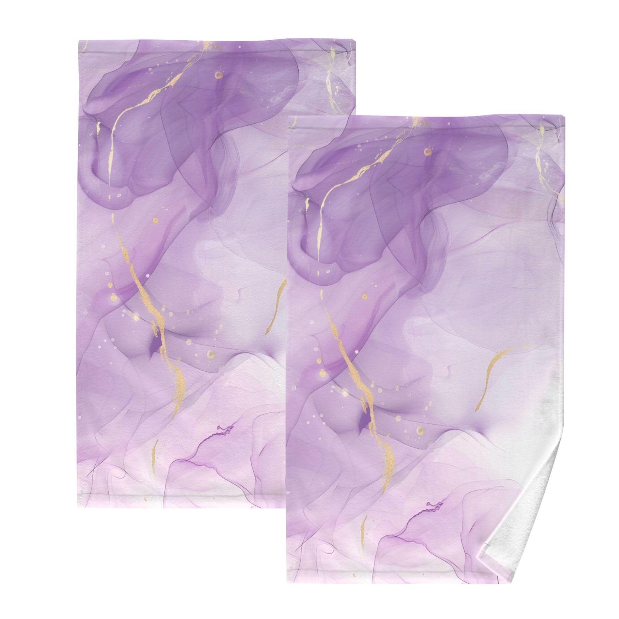 MNSRUU Cotton Bath Towels 2 Pack 16" x 28" Microfiber Face Hand Towels for Bathroom Purple Marble Gym Shower Washcloths Soft Absorbent Lightweight