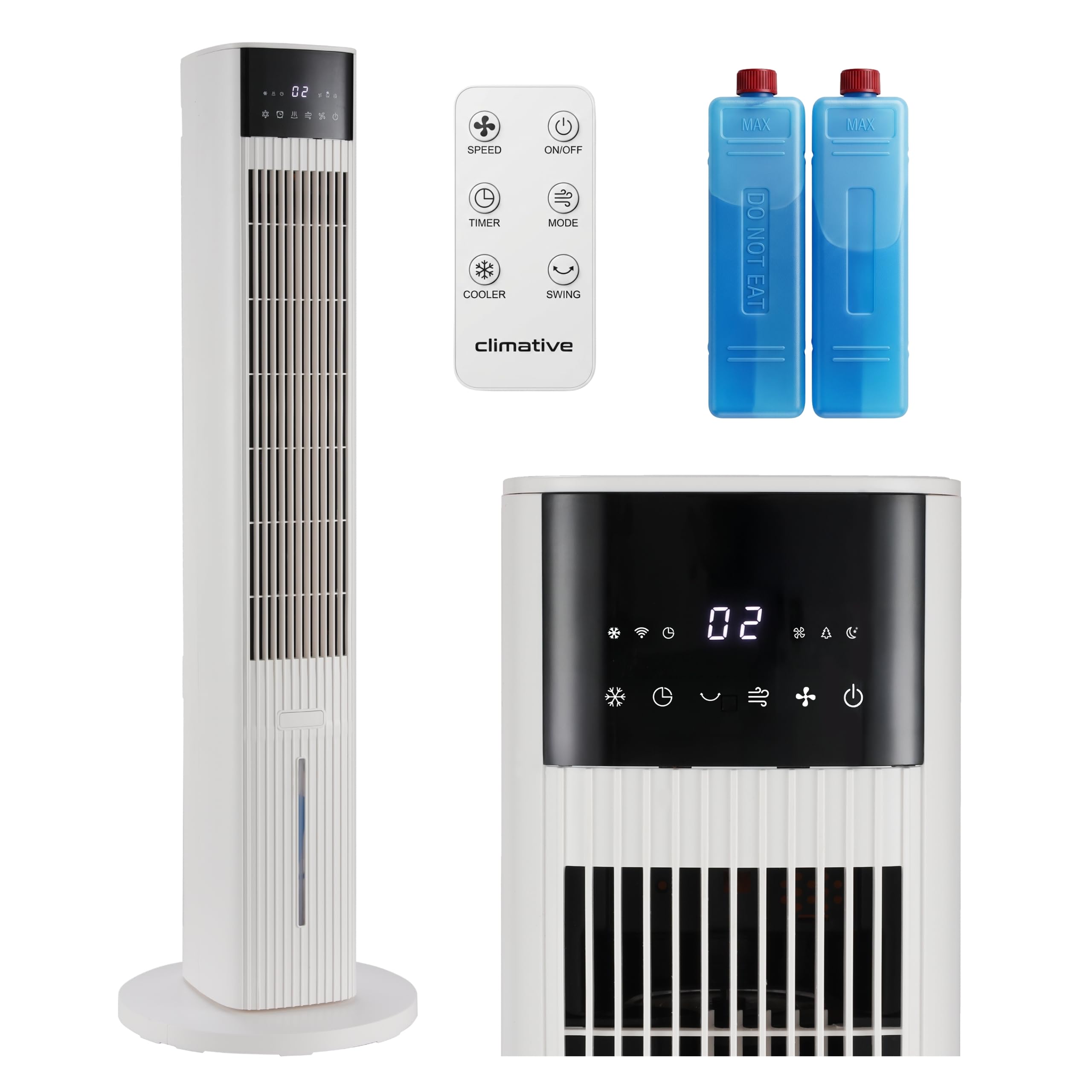 Ventilator mit Wasserkühlung CoolAir, WiFi, 5L, 2x Kühlakkus, 65W, Oszillation, Cooler Fan, Verdunstungskühler, Turmventilator mit Kühlung, Luftkühler, Standventilator, Raumkühler