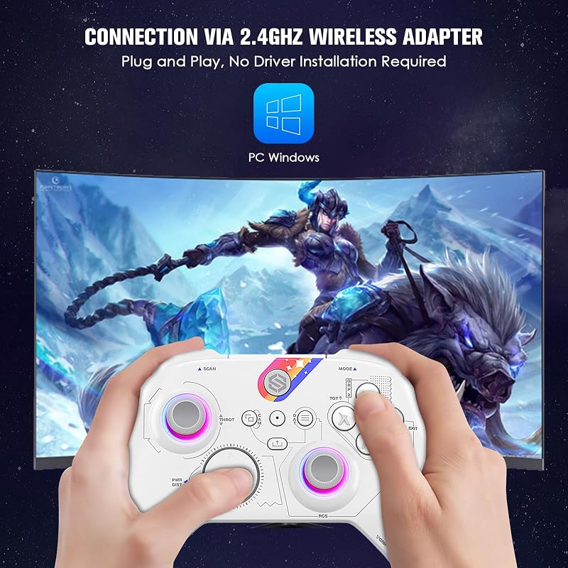 Reddening Vezeték Nélküli Kontroller Windows PC-hez, Gamepad TURBO/Hall-Trigger/RGB Világítási Módokkal, 3.5mm Audioporttal, Beépített Akkum