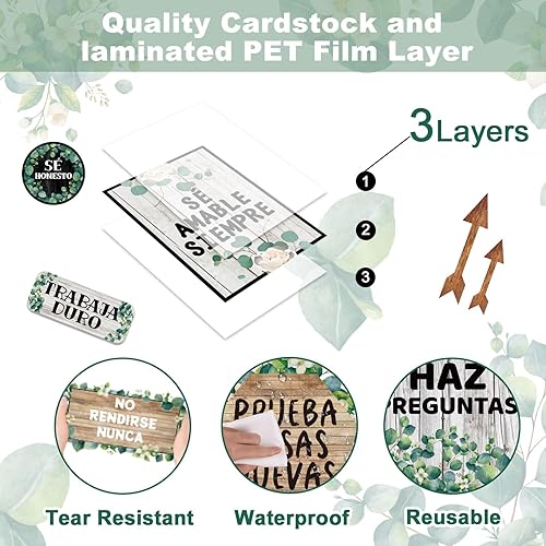 Miniatura 3 de Juego de tablón de anuncios de arcoíris español bohemio para aula, decoración motivacional para profesores, mentalidad de crecimiento, recortes