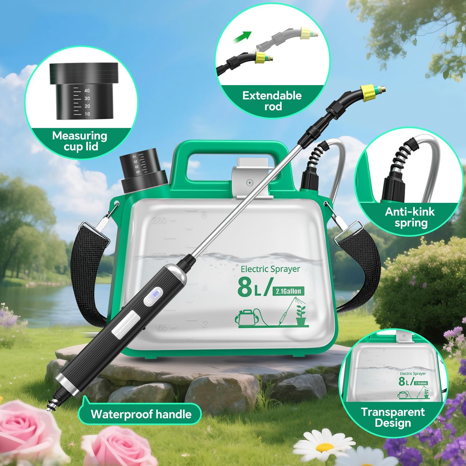 Battery Powered Sprayer 2.1 Gallon,2025 New Electric Garden Sprayer with USB Rechargeable Handle,3 Mist Nozzles, Retractable Wand, Adjustable Shoulder Strap,Weed Sprayers in Lawn & Garden - Image 2