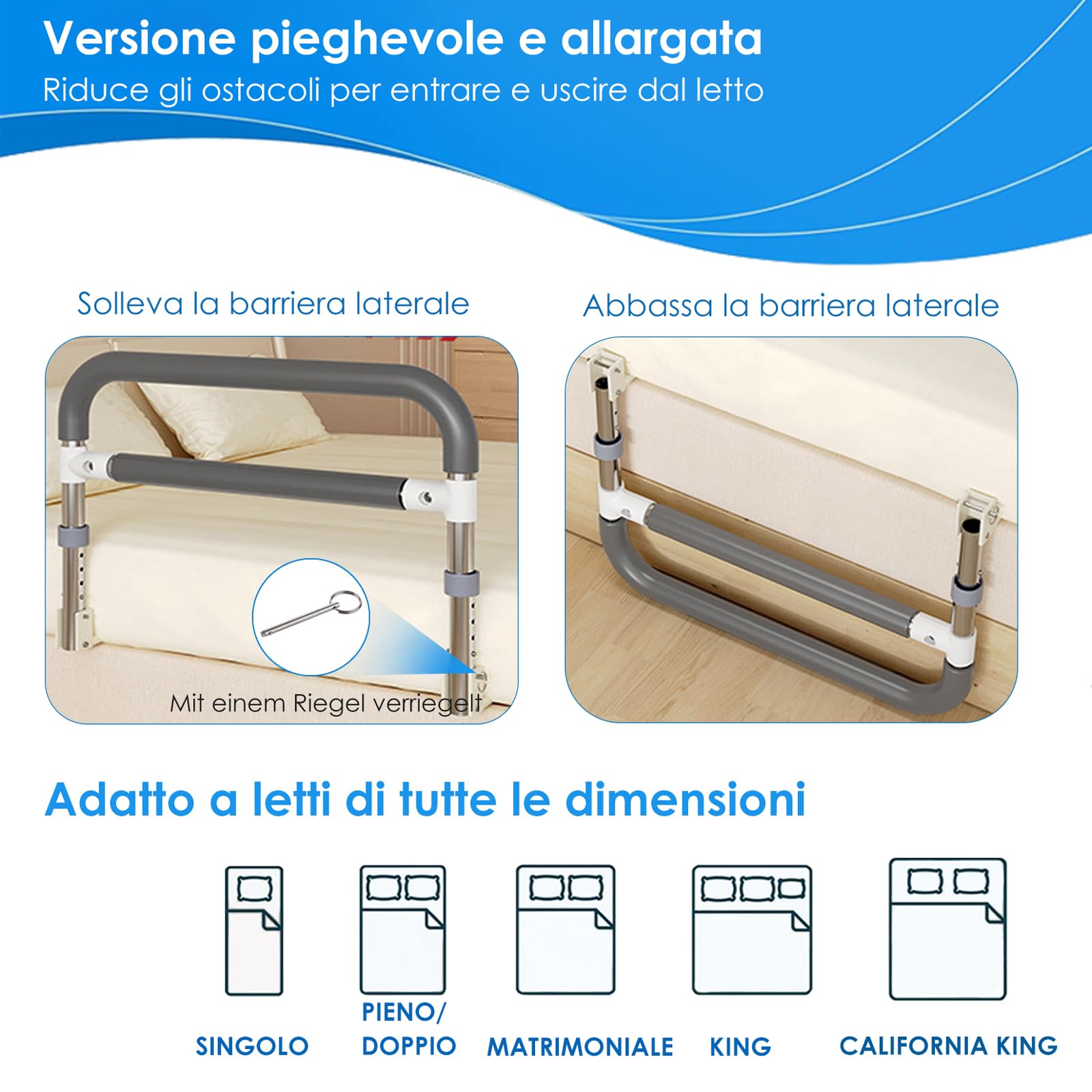 NJUN sbarra letto anziani,sponde per anziani,supporto maniglia per alzarsi dal letto,barriera anziani,sponde anziani anticaduta,sponda universale,allarga,62,5 x 45cm