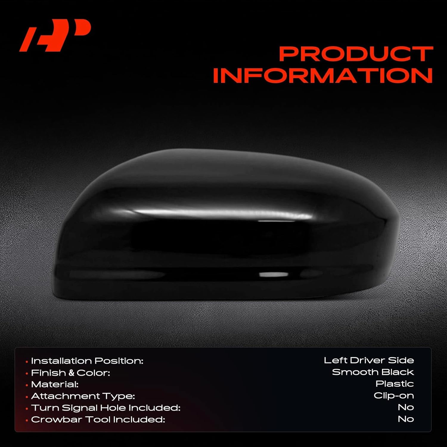A-Premium Driver Side Rearview Mirror Cover Cap - Compatible with Honda Civic 2014-2015 - Smooth Black, Without Turn Signal Hole
