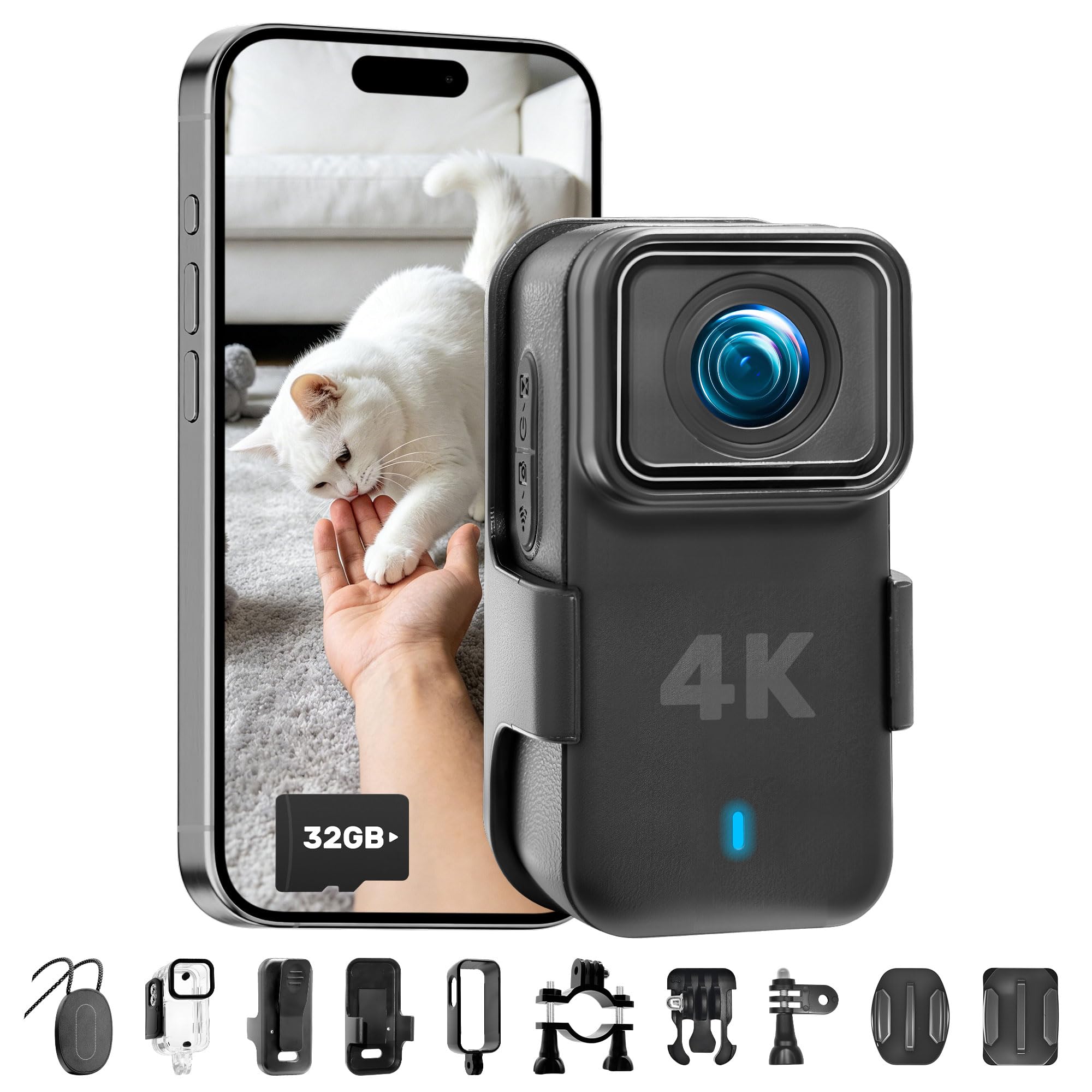 JAXION 2026 Version Caméra Sport 4K 30FPS, 32Go Caméra Corporelle POV Pro, Mini Camera d'action, Camera Portable avec Clip magnétique, Cam de Vlogging pour Vélo, Ski, Plongée,Conférences et Promenades