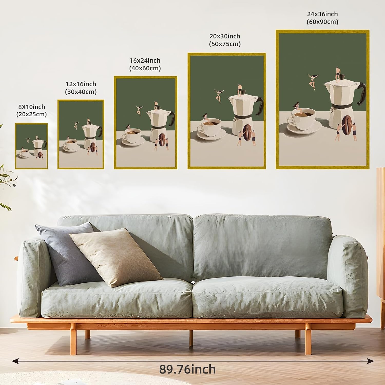 Gold Framed Modern Kitchen Poster Surreal Coffee Lovers Wall Art Minimalist Espresso Maker & Cup Painting Trendy Funny Adventure Canvas Print for Cafe Dining Room Home Bar Decor 12x16inch
