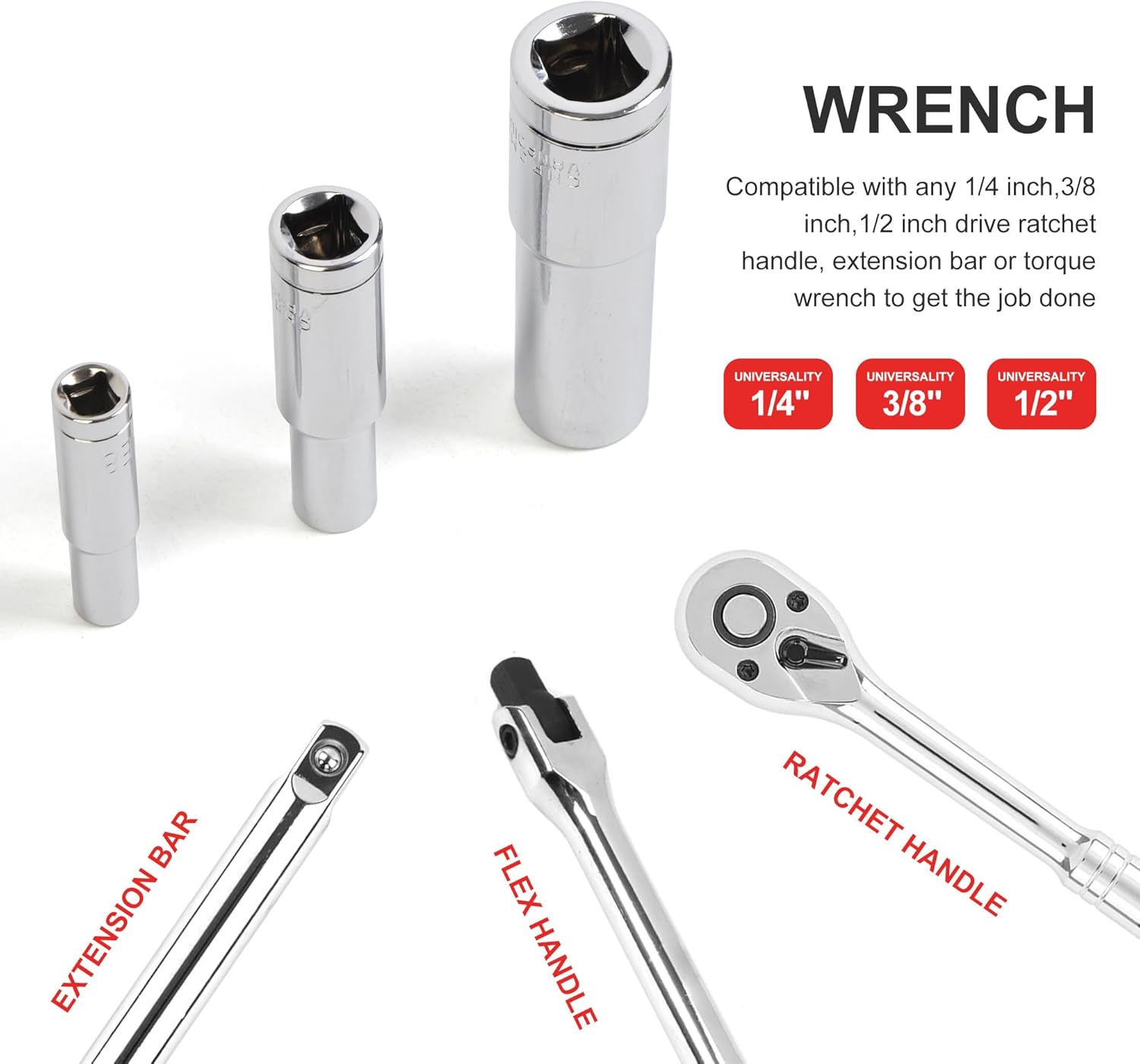 60pcs Extra Long Socket Bits and Deep Socket Set, S2 Tamperproof Torx Plus Bits and Cr-V Steel E-Torx Socket, 1/4Inch 3/8Inch 1/2 Inch Drive