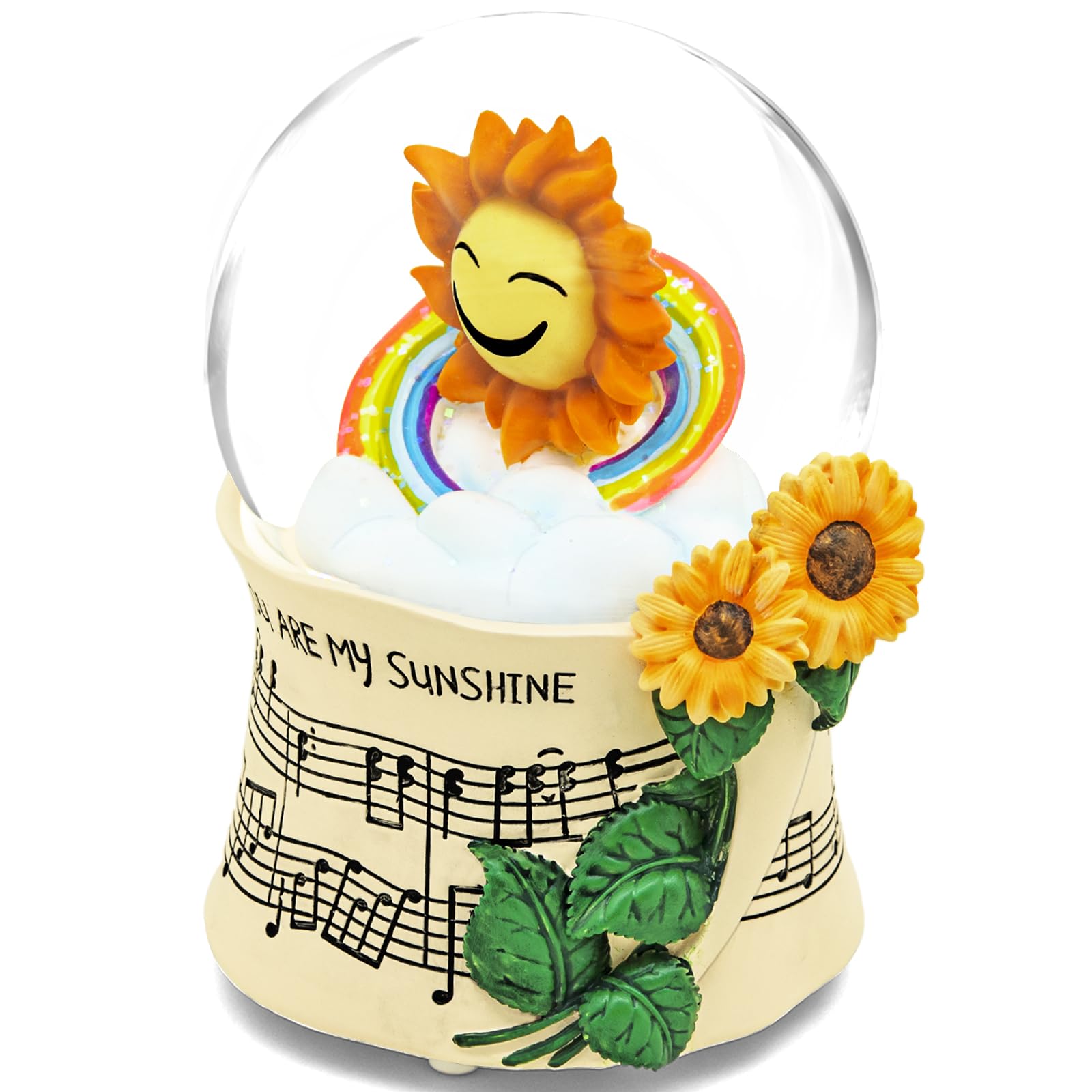 Sunflower Snow Globe Music Box,Handmade & Hand-Painted, Rotating Sun & Colour-Changing LED Lights,Sentimental Gift for Wife, Girlfriend, Daughter, Mum, Plays “You Are My Sunshine” Tune