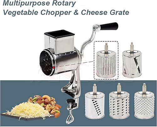 Miniatura 7 de Rallador, rallador rotativo de queso, cortador de verduras de cocina con 5 cuchillas intercambiables, fácil de limpiar, para frutas, verduras, nueces