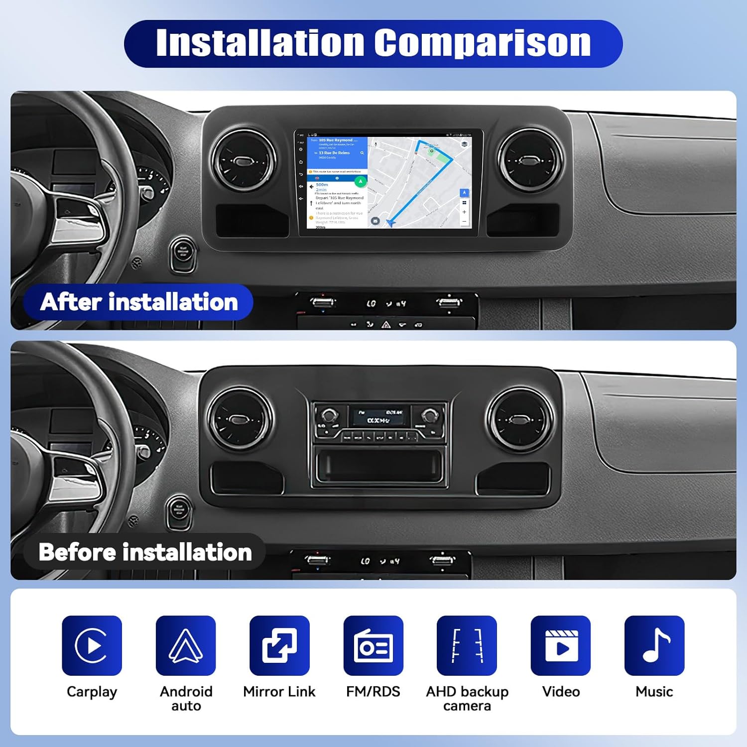 4G+64G Android 15 Car Stereo for Benz Sprinter 2018 2019 2020 2021 2022, 10.1 Inch Touchscreen Car Radio with Bluetooth,CarPlay Android Auto,32EQ/WiFi/SWC + AHD Backup Camera
