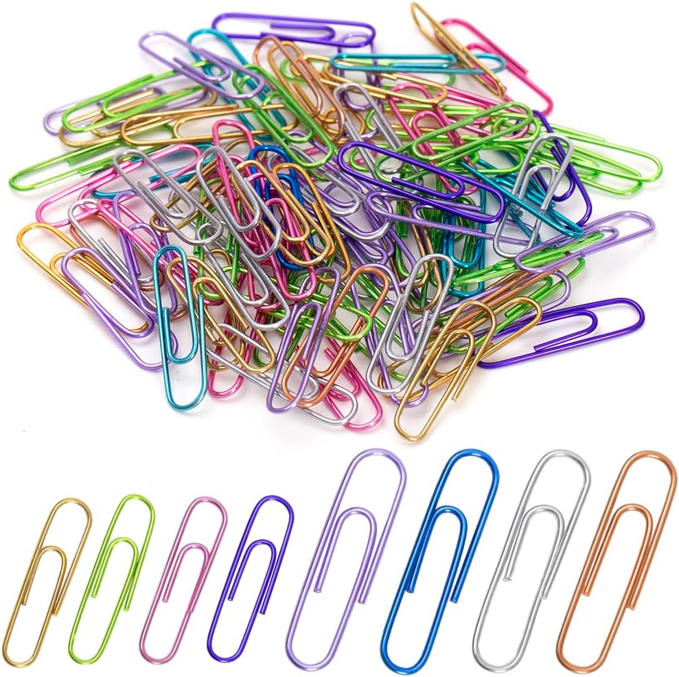 Paper Clips, 200pcs Jumbo and Medium （2 inch & 1.3 inch） Colored Clip, Large PaperClips Assorted Colors Sizes, Paper Clips for Paperwork Office School and Personal Use