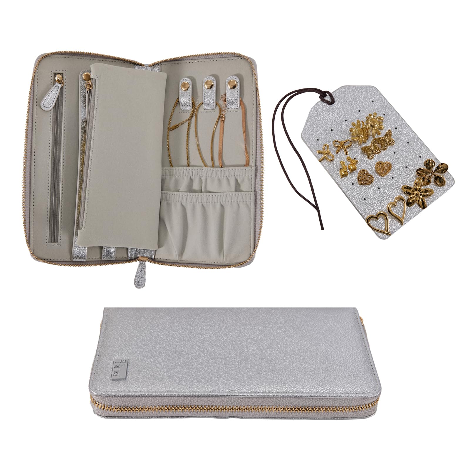 Periea Ruby Luxury Jewellery Travel Case – Compact Travel Jewellery Organiser with Anti-Tarnish Lining for Earrings, Rings & Necklaces (Silver)