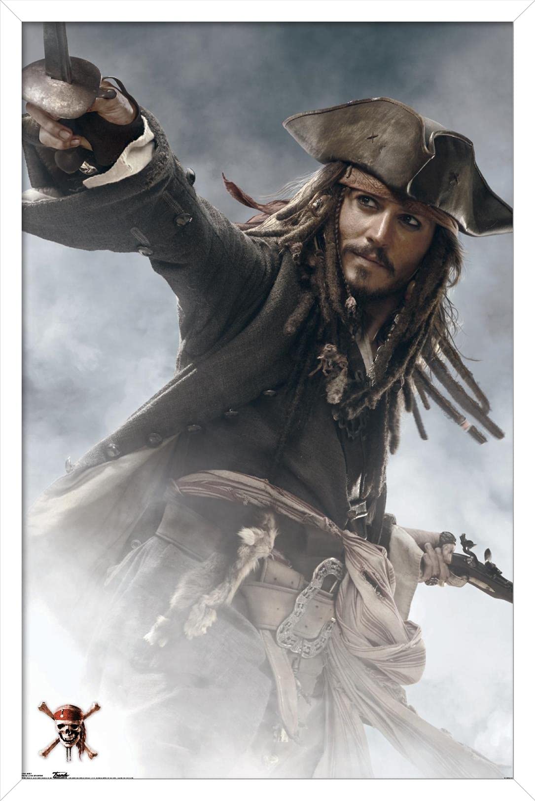 Poster Jack Sparrow Pirates des Caraïbes 3 37x57 cm avec cadre blanc Trends International