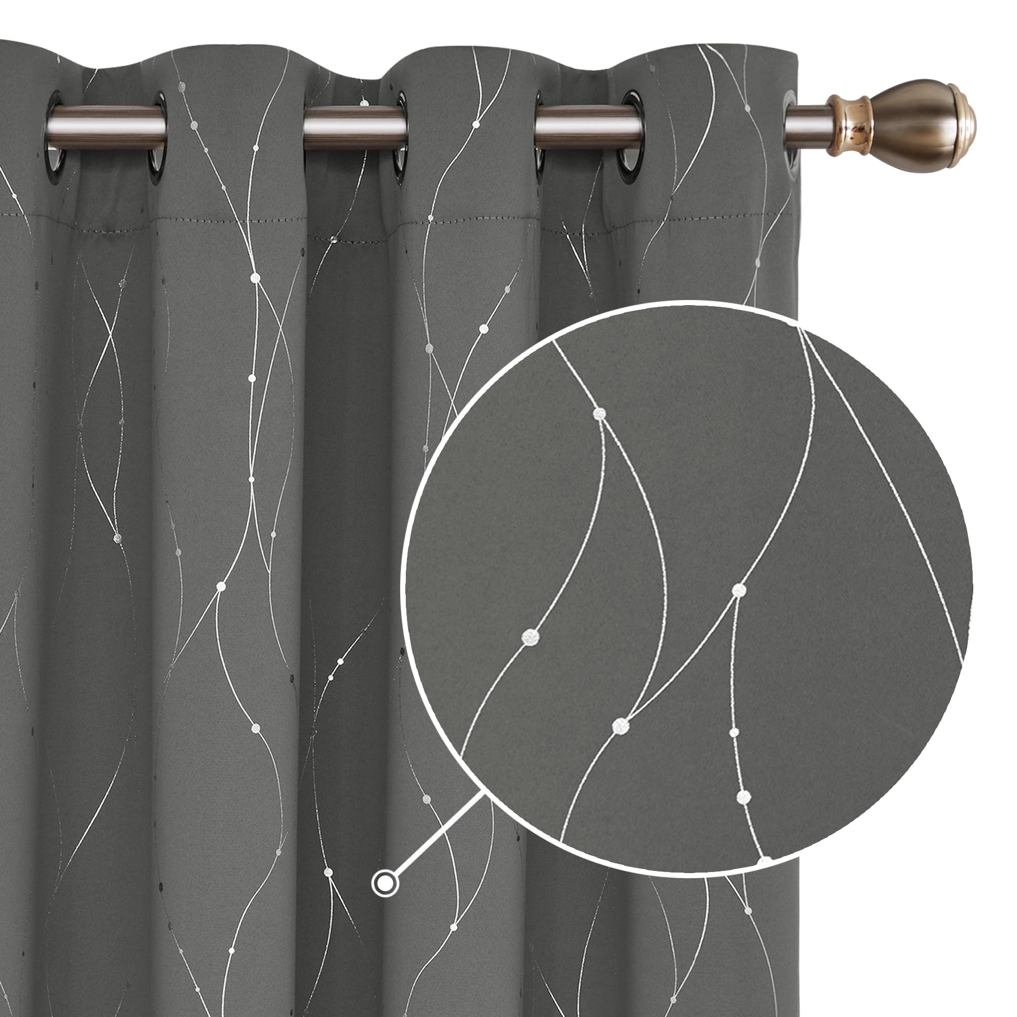Deconovo Decorative Silver Dotted Line Foil Printed Blackout Curtains Thermal Insulated Curtains Eyelet Curtains for Baby Nursery 52 x 54 Inch Light Grey 2 Panels — view 16