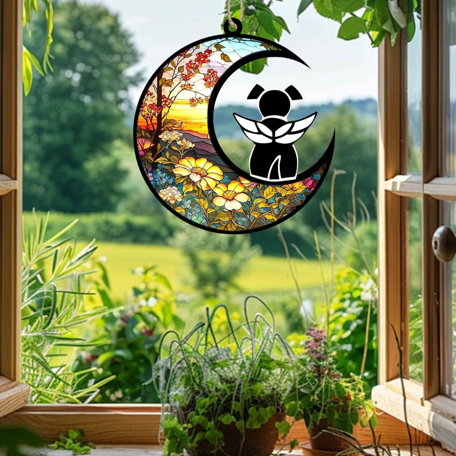 Stained Glass Window Hangings Suncatcher Dog Memorial Gifts,Rainbow Bridge Pet Memorial Gifts for Dogs,Loss of Dog Sympathy Gift,Dog Bereavement Gifts โ image 1