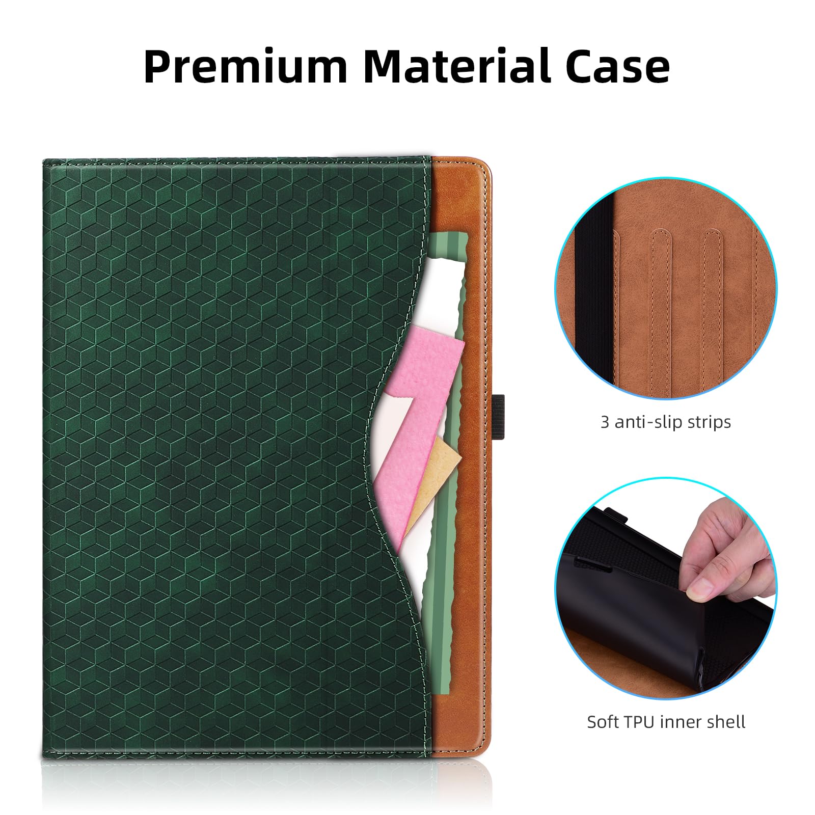 Vkooer Custodia per iPad 10.2 pollici 9/8/7 Generazione - iPad Air 3/Pro 10,5 Cover Protettiva Pelle PU con Auto Svegliati/Sonno e Supporto Funzione Flip Tasca Case - verde oscuro