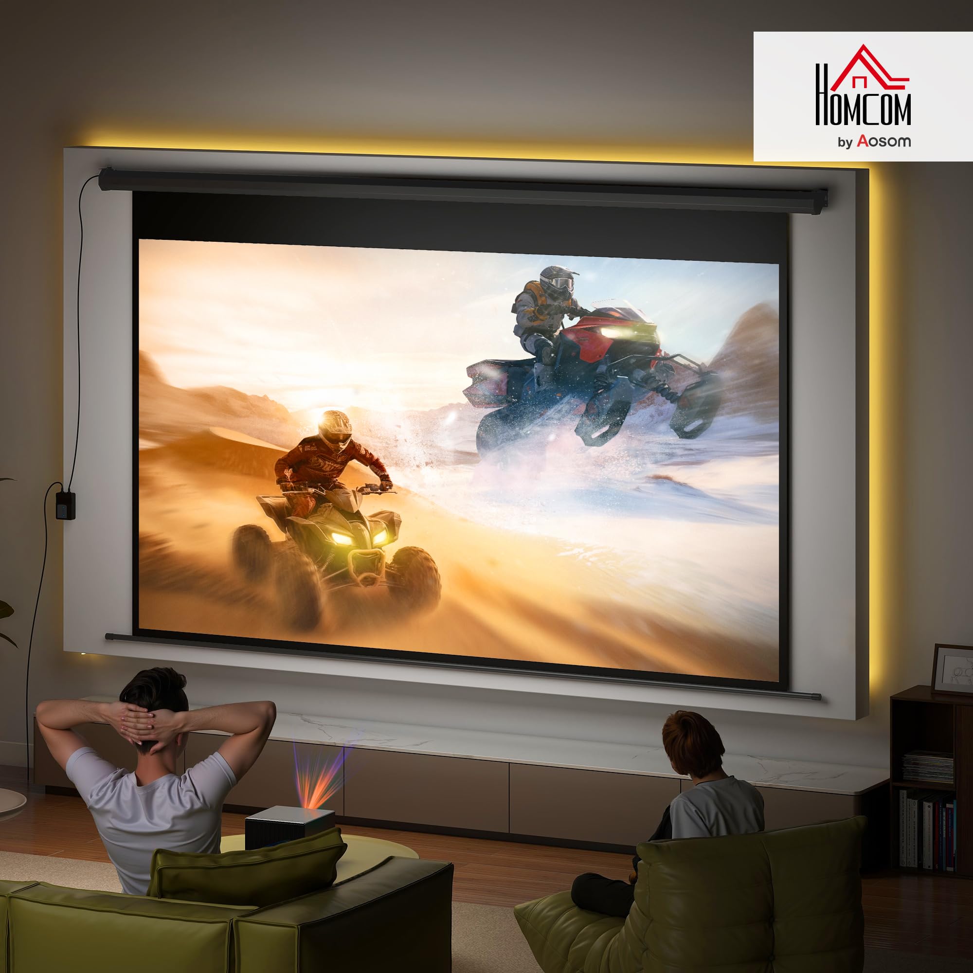 HOMCOM Beamer-Leinwand Elektrisch 266 x 149 cm 16:9, Metall Schwarz | Projektionsleinwand mit Fernbedienung, Filmleinwand für Heimkino, Präsentation