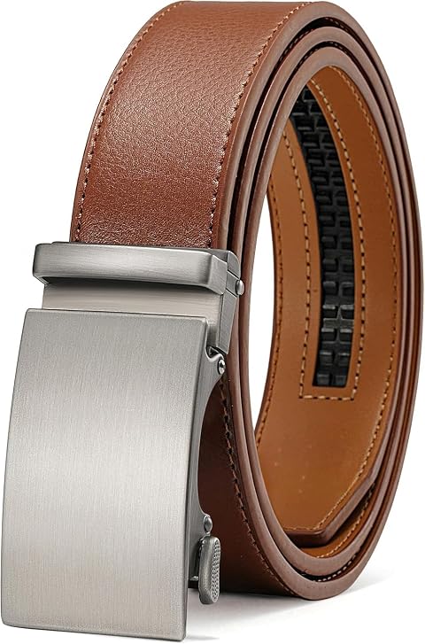 35mm Dress Genuine Leather Mens Ratchet Belt Adjustable Golf Pants Casual Gift Brown 36 to 42 Waist Adjustable