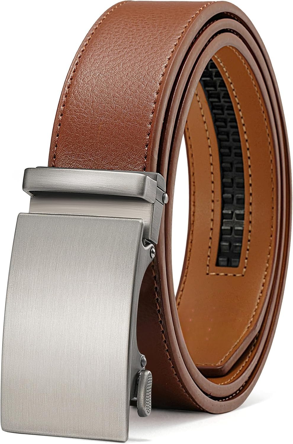 35mm Dress Genuine Leather Mens Ratchet Belt Adjustable Golf Pants Casual Gift Brown 36 to 42 Waist Adjustable