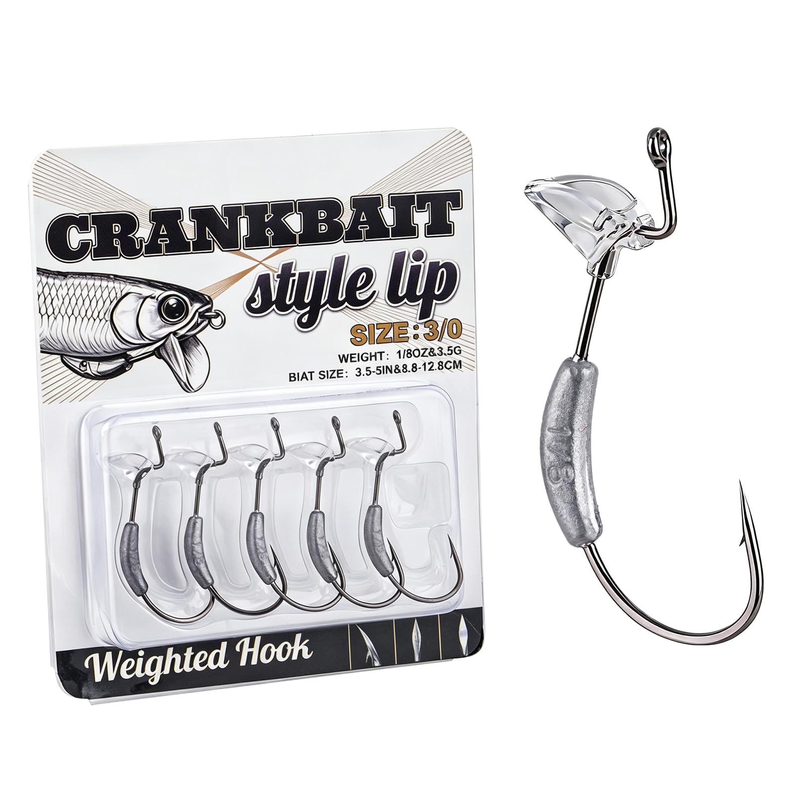 Weighted Fishing Hooks Withlip Plate, Bass Crankbait Style Swim Bait Hooks, Pairs Perfectly with Segmented Swim Baitsand Forked-Tail Soft Plasties for Enhanced Swimming Action