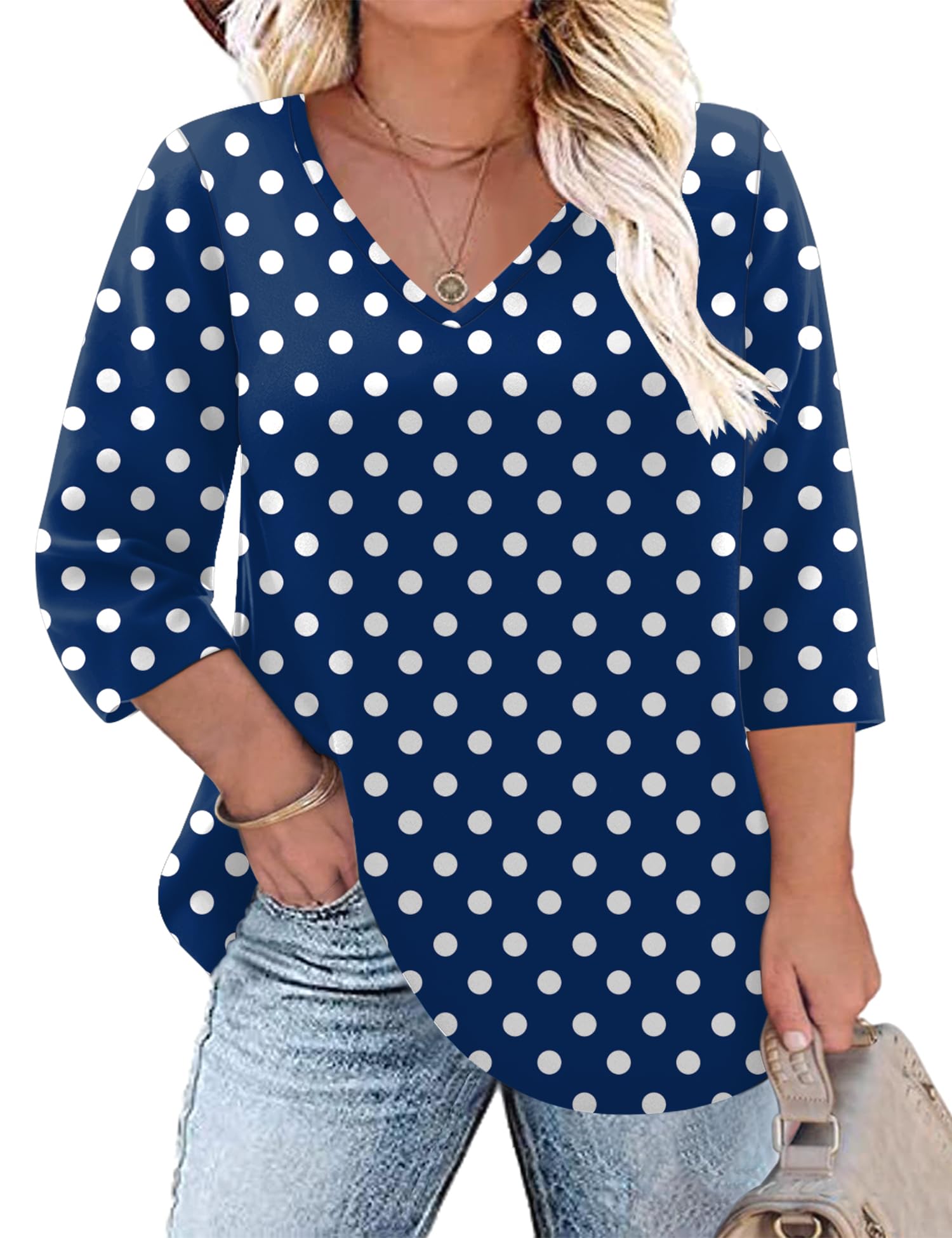 TFSDOD Womens Plus Size Tops V Neck T Shirts 3/4 Sleeve Blouse Summer Casual Tees XL-5X