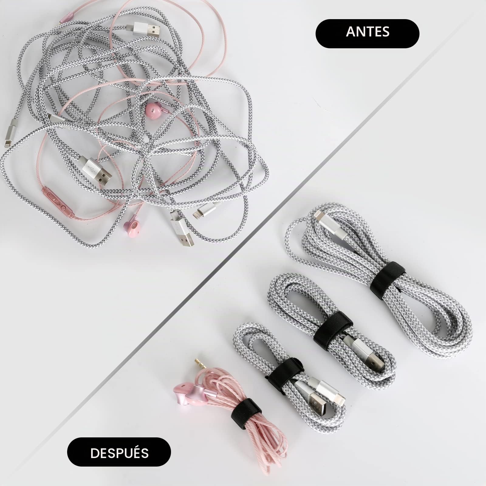 JUEGO DE 100 ataduras de cable reutilizables, negros, autoadhesivos y extra resistentes para una gestión óptima de los cables, bridas cables ajustables y resellables