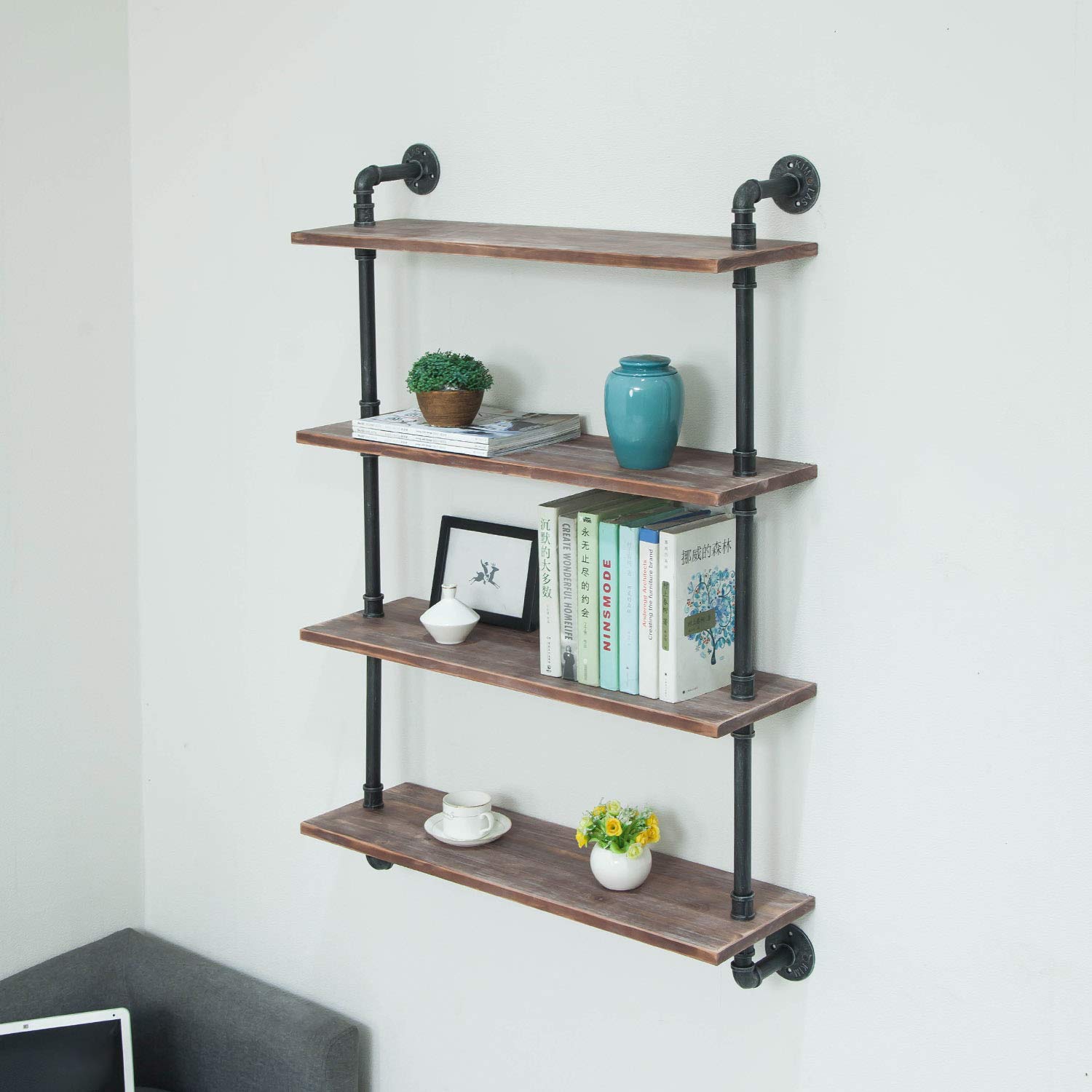 Buy Industrial Pipe Shelving Bookshelf Rustic Modern Wood Ladder