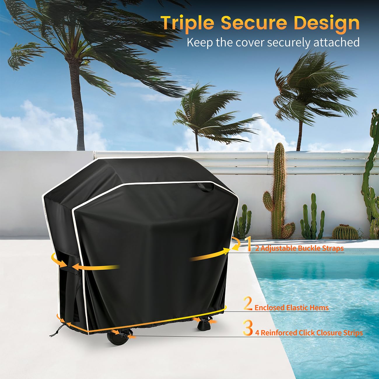 Copertura per barbecue a gas, impermeabile, anti-UV, antistrappo, resistente allo sbiadimento, resistente, 182,9 x 66 x 129,5 cm (larghezza x profondità x altezza), colore: nero