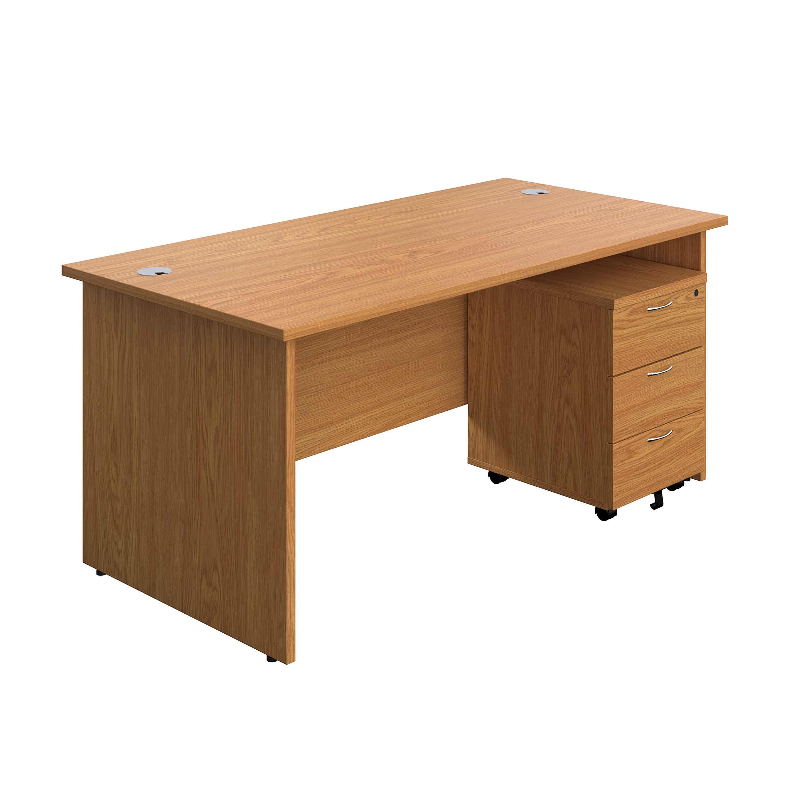 Office Hippo Panel Desk with 2 Mobile Storage Including Filing Drawer, A4, Foolscap, Oak, 160 x 80 x 73 cm