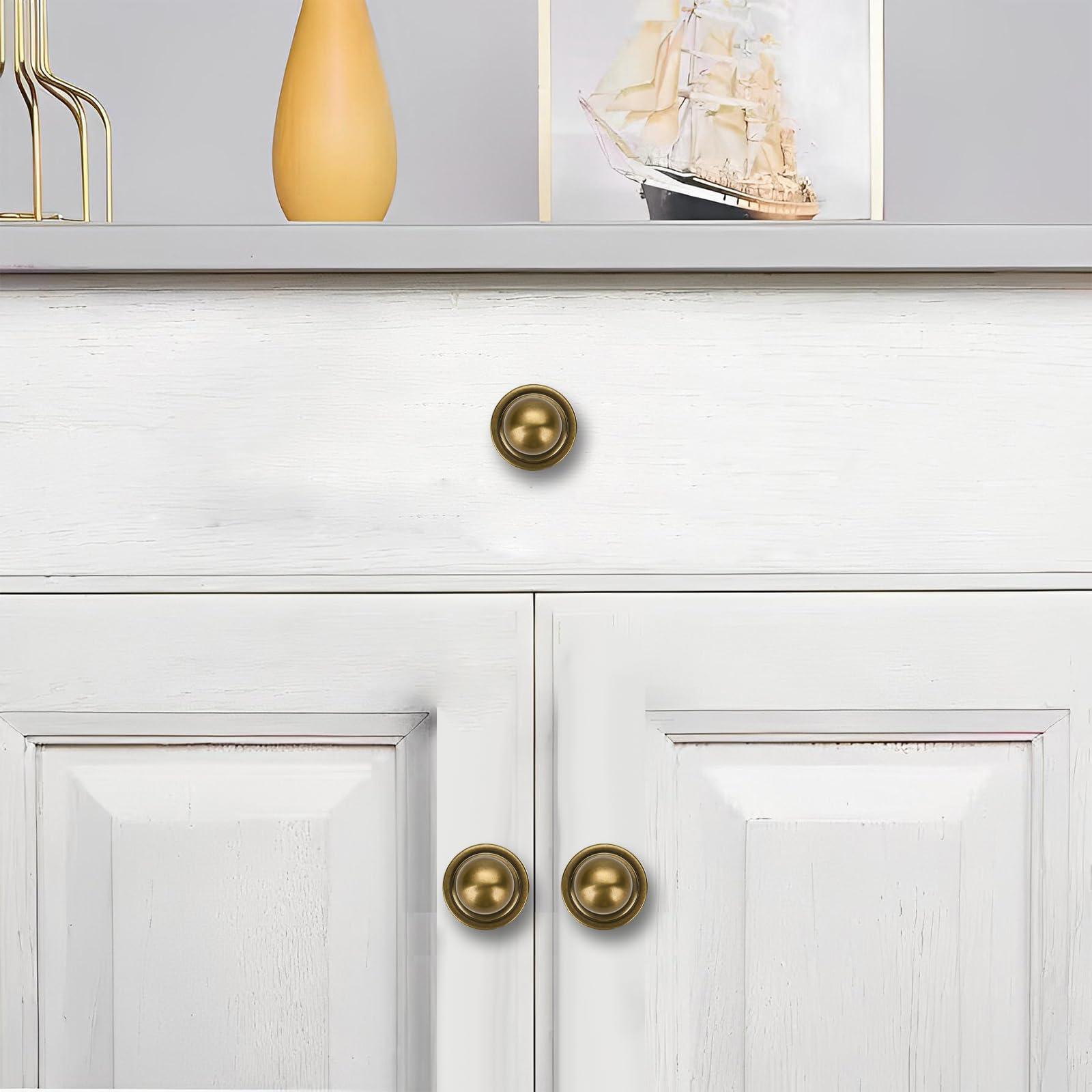 KHTUMEWARE-250+304 Round Knob, Antique Brass, 1-1/10 in (28 mm), 2-Pack in Antique Brass — KHTUMEWARE