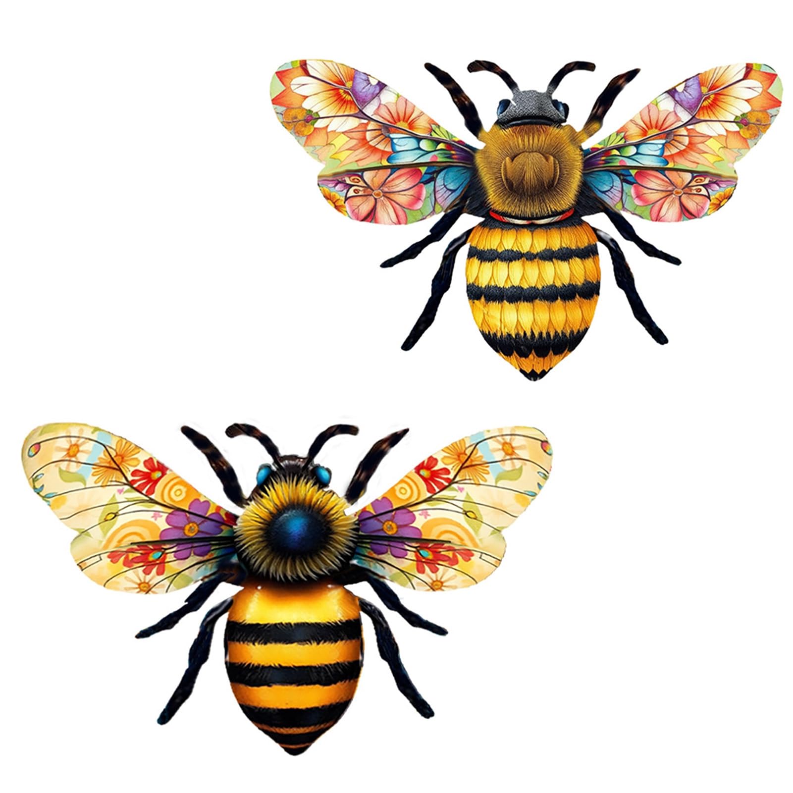 Saterkali Outdoor Bee Wall Decor, Iron Bee Wall Art With Floral Painted Wings Waterproof Durable Rust Resistant, For Garden Courtyard Lawn Fence Metal Bees Sculpture Textured Walls Hanging Gift Sets