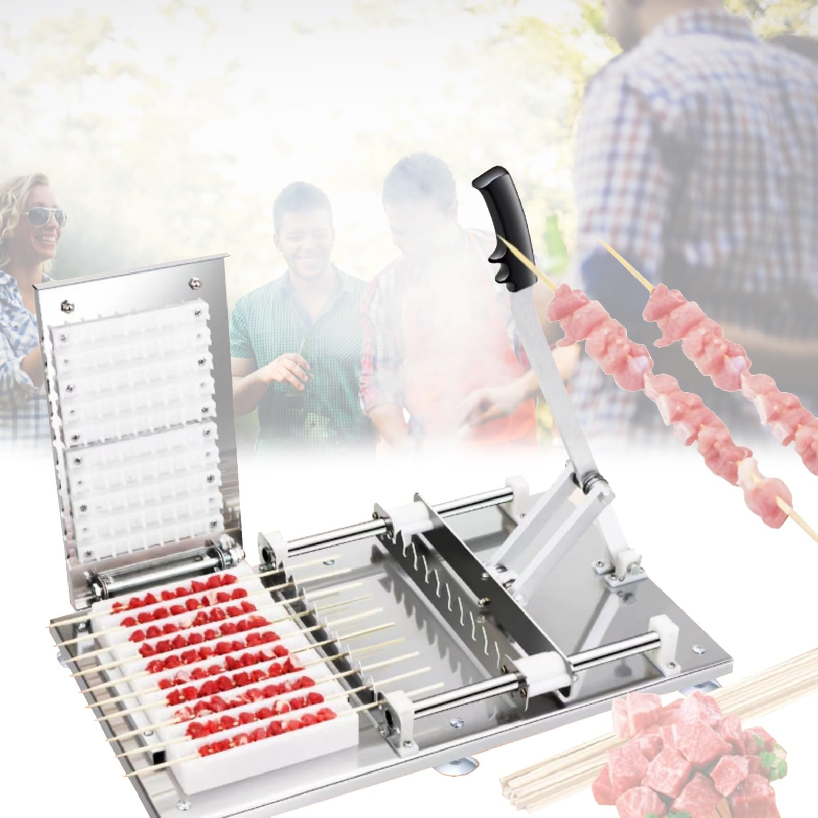 Máquina manual de kebab de cordero de acero inoxidable, para picnic al aire libre y camping, herramienta manual fácil de usar para asar y barbacoa