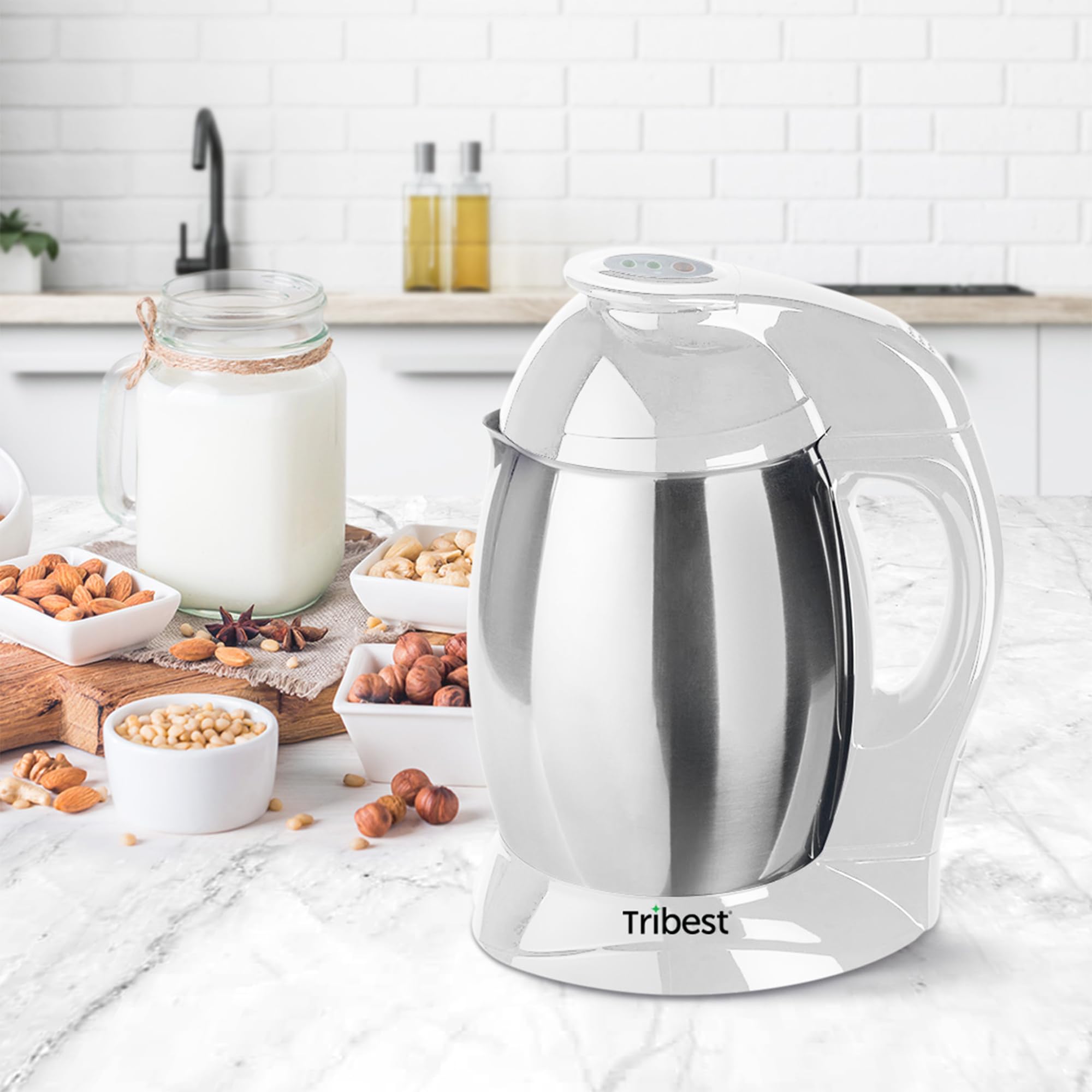 Tribest Soyabella SB-130 Deluxe - Macchina automatica per latte di noci e latte di soia, bianco/acciaio inossidabile