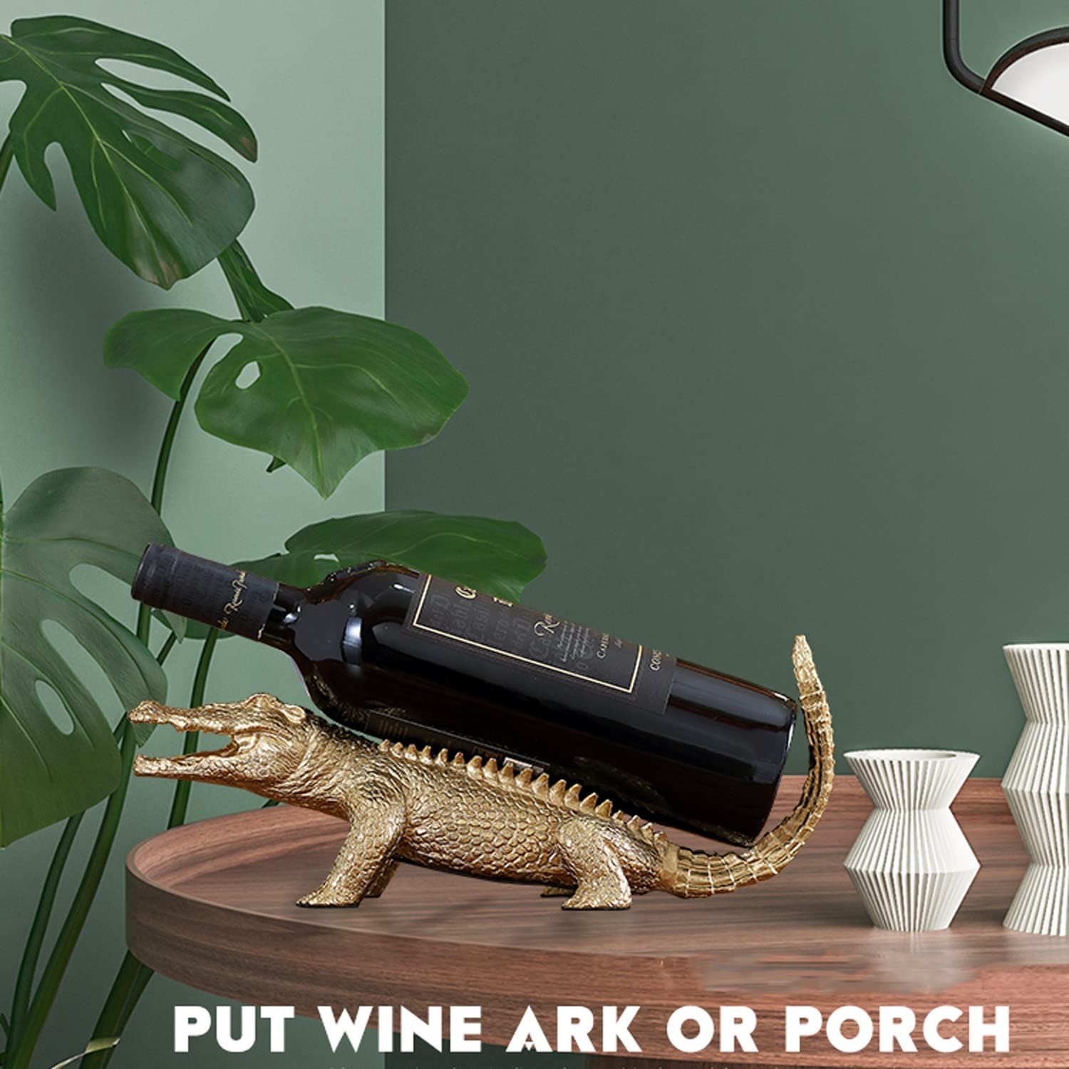 Soporte para Botella de Vino con Estatua de cocodrilo, Soporte para Botella de Vino Individual de latón Hecho a Mano, Estante de exhibición, Adorno de Ilustraciones