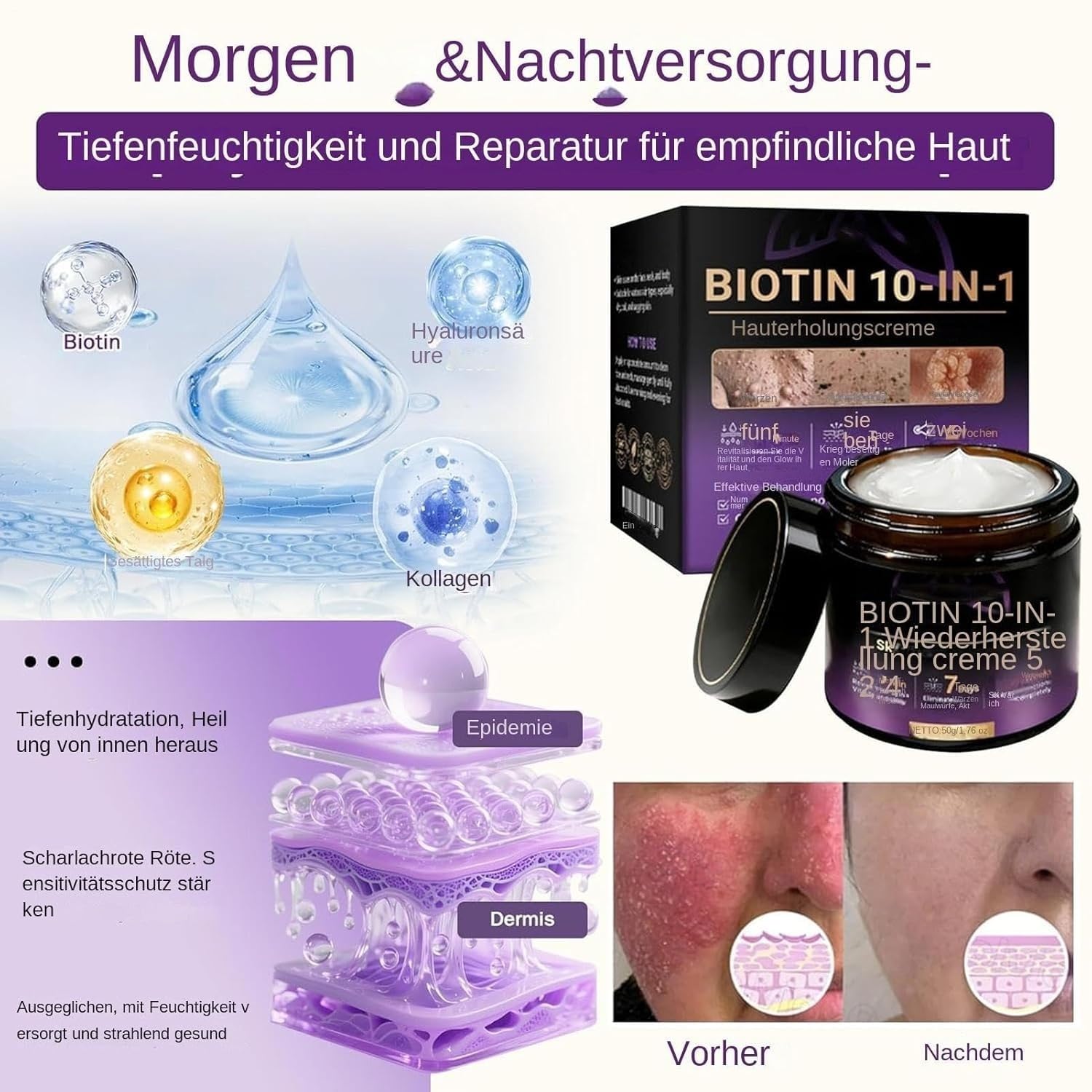 2pcs Biotin 10-in-1 Skin Restoration Cream,2026 New Professional，Effectively smoothes skin and deeply moisturizes Natural Collagen Lifting Serum for All Skin Types image 4