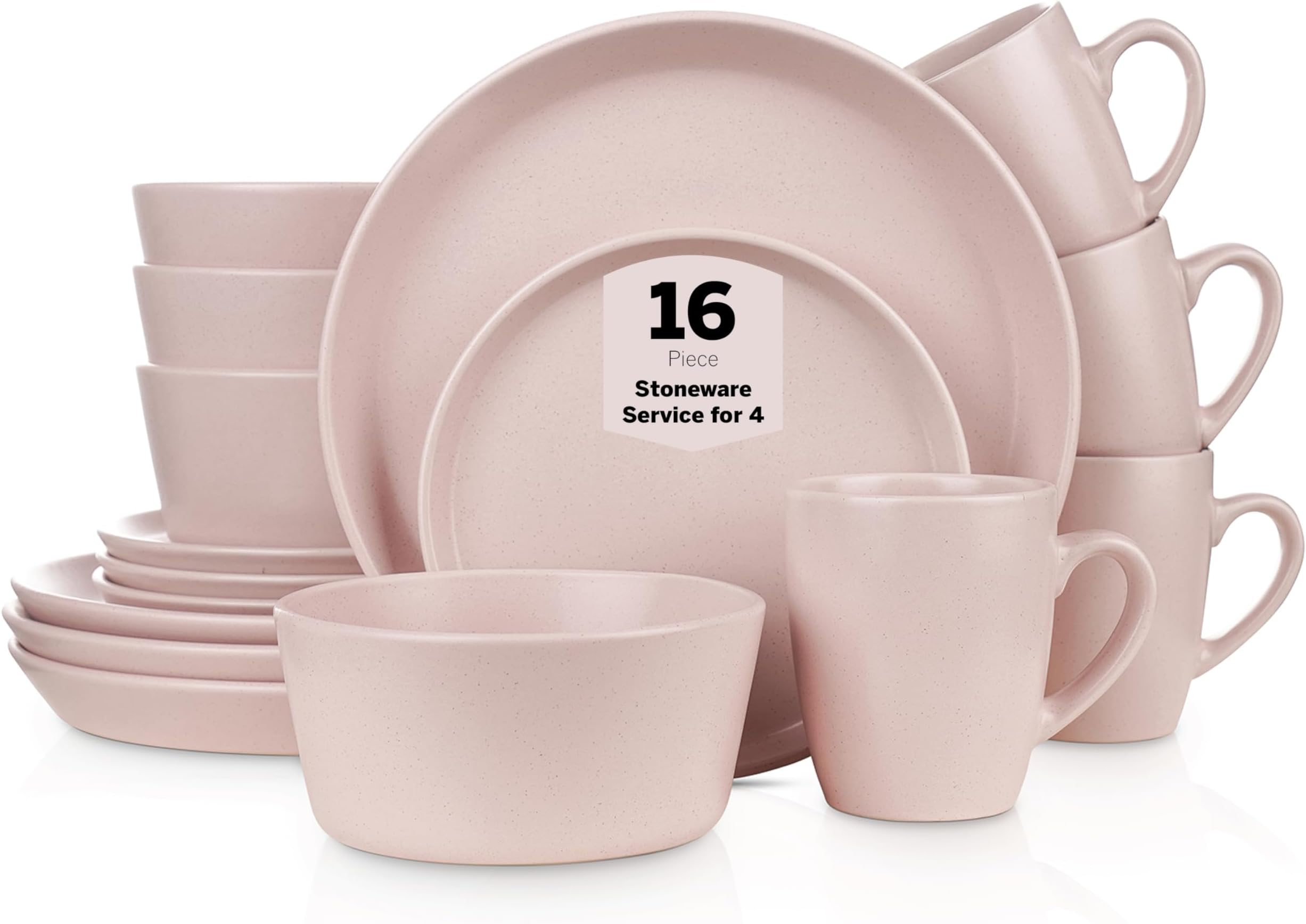 Stone Lain Stoneware Dinnerware Set, Service For 4, Pink