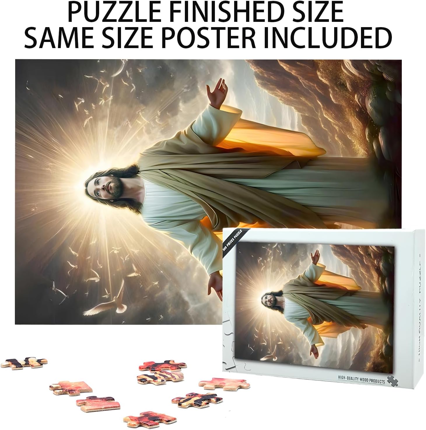 Jesus Puzzle，300 Pieces Premium Quality Wooden Puzzle，Stress Relieving Toys,Parent-Child Games,Gifts,Educational Toys,Size: 15.7 x 11 inches and 1:1 Original Picture Poster