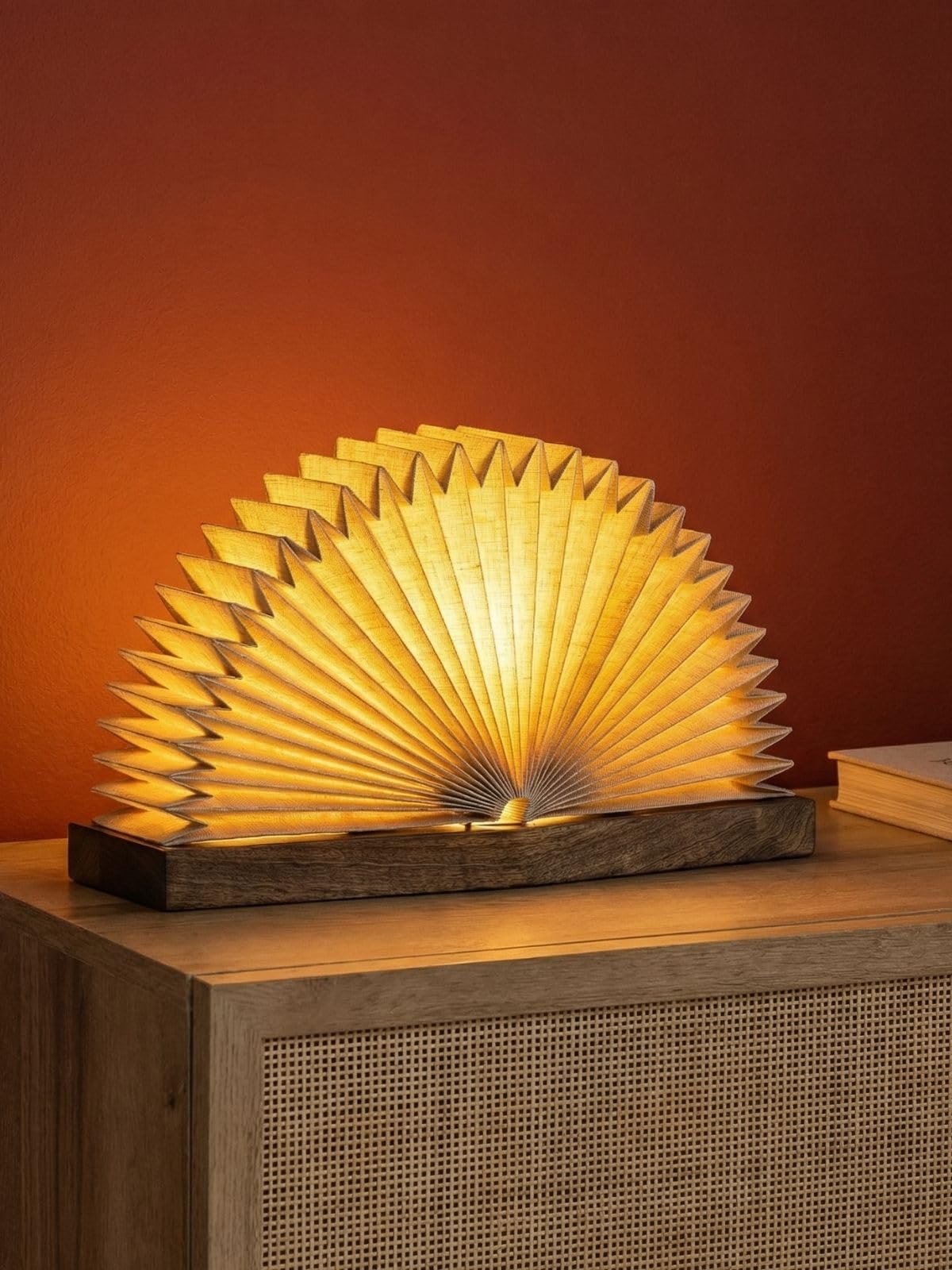 Living Foldable Linen Book Table Lamp for Home Decor (Beige) | Handcrafted Origami Design with Mango Wood Base | 2.5 M Cord with On/Off Switch | Ideal for Living Room, Bedroom, Study Room & Cafe-picture-18