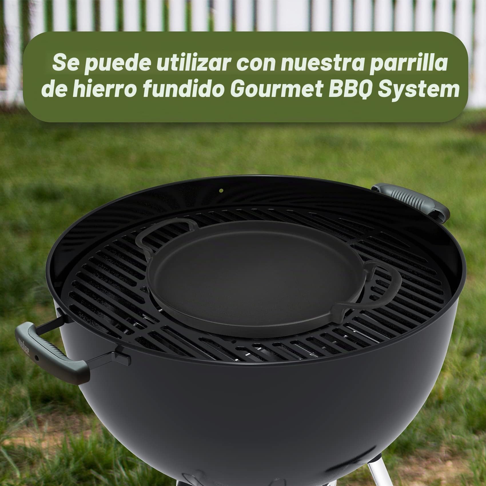 Onlyfire Plancha Hierro Fundido pare Weber 7421 Gourmet BBQ System, para Parrilla de Carbón Weber Original Kettle Premium de 57 cm, Ø30.5cm, Negro