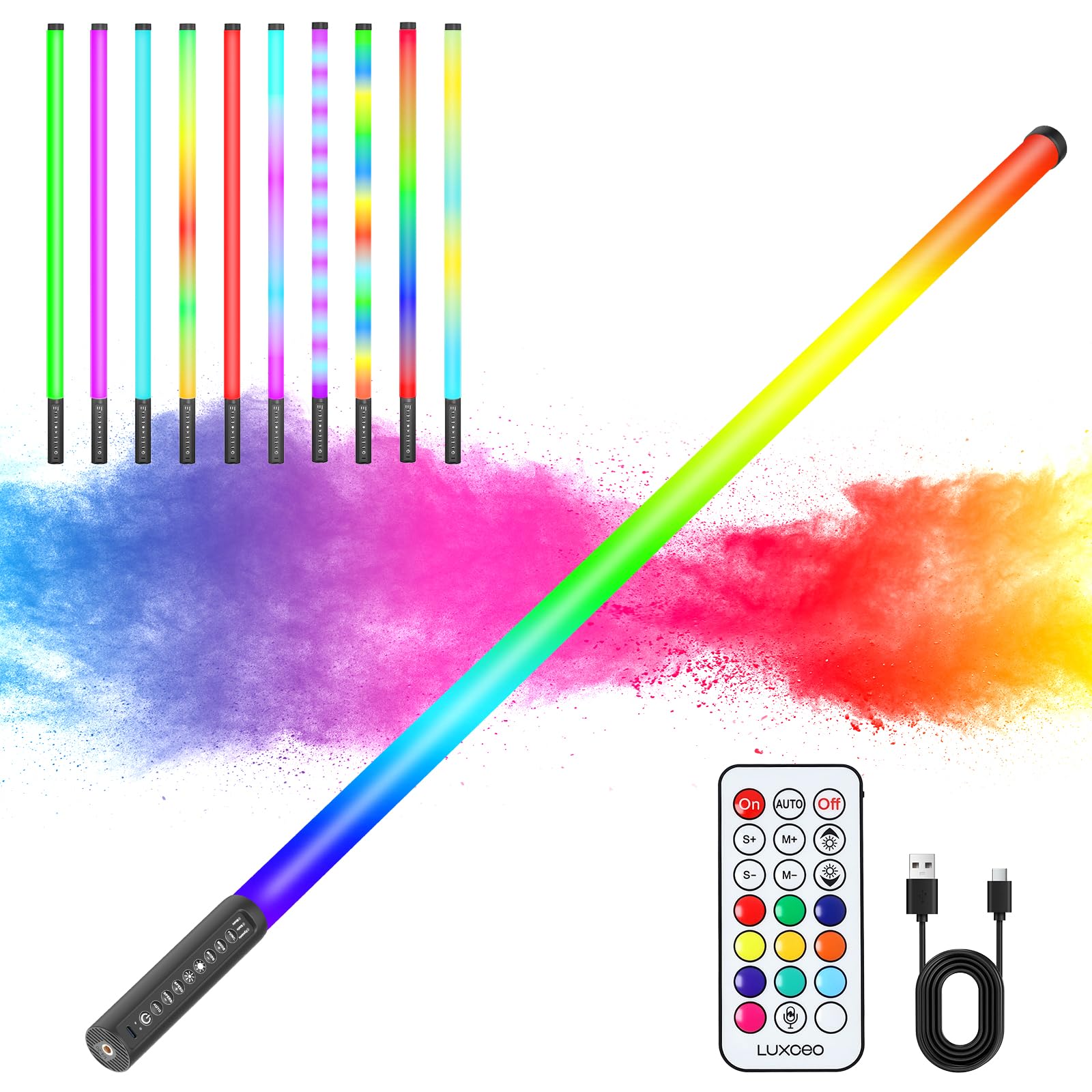 Luce video a LED portatile, 120 cm Mood1 Pro, dimmerabile e modalità musica, elecomando 2.4G, 5000 mAh, Tubo luminoso per fotografia RGB,per YouTube,TikTok,streaming di giochi,bar per feste,fotografia