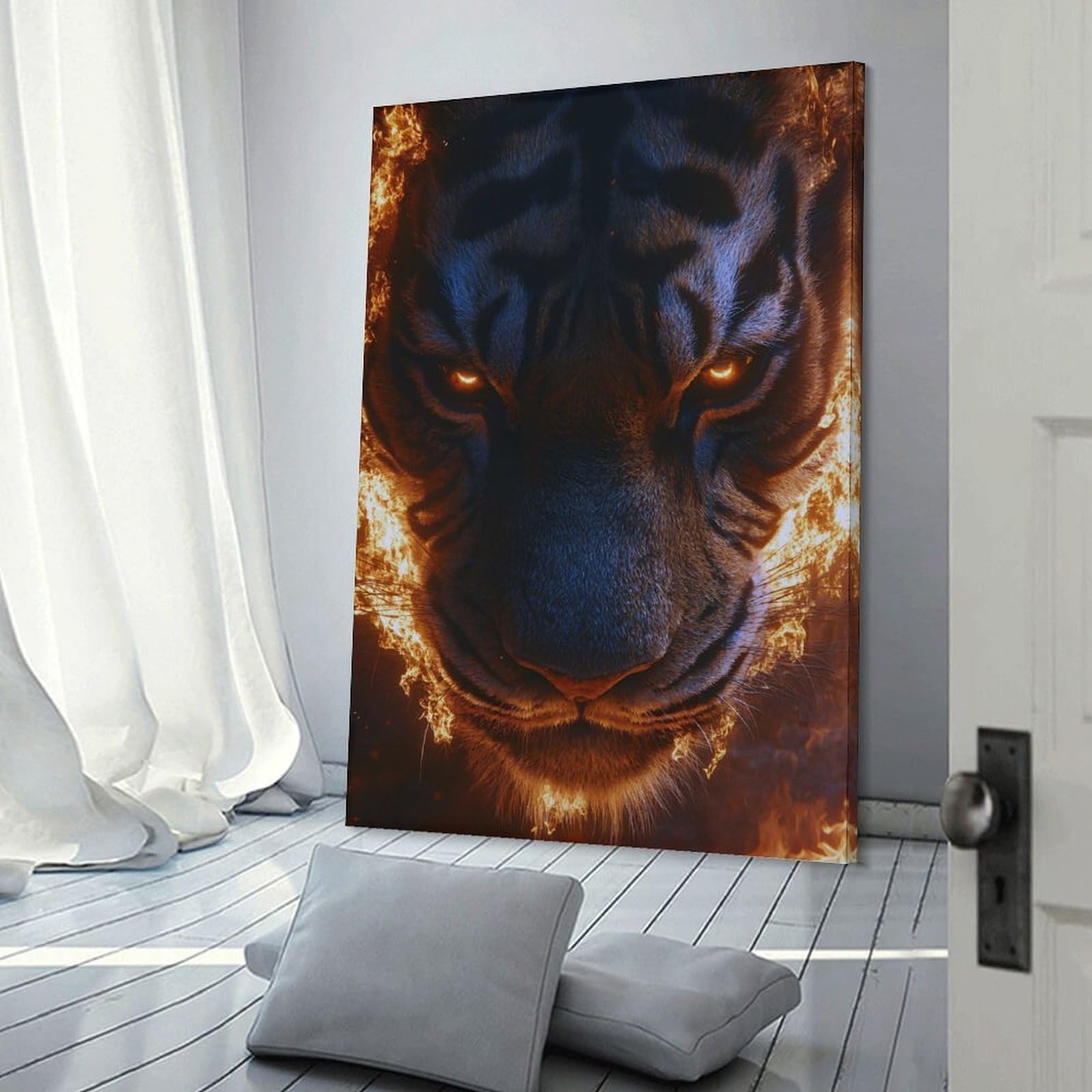 Junmoney Frame-Style-6 Wall Picture Print Fiery Tiger Portrait Poster, Picture, Metal Print, Paint By Creed, 12X18inch(30X45cm), For Contemporary Homes, Apartments Or Offices, Decorative Canvas Decor For Home Updates
