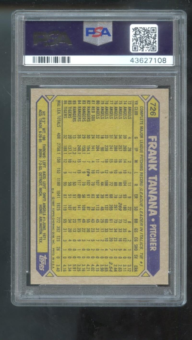 1987 Topps #726 Frank Tanana AUTO SIGNED Autograph Autographed Card PSA PSA/DNA Baseball MLB COA Detroit Tigers