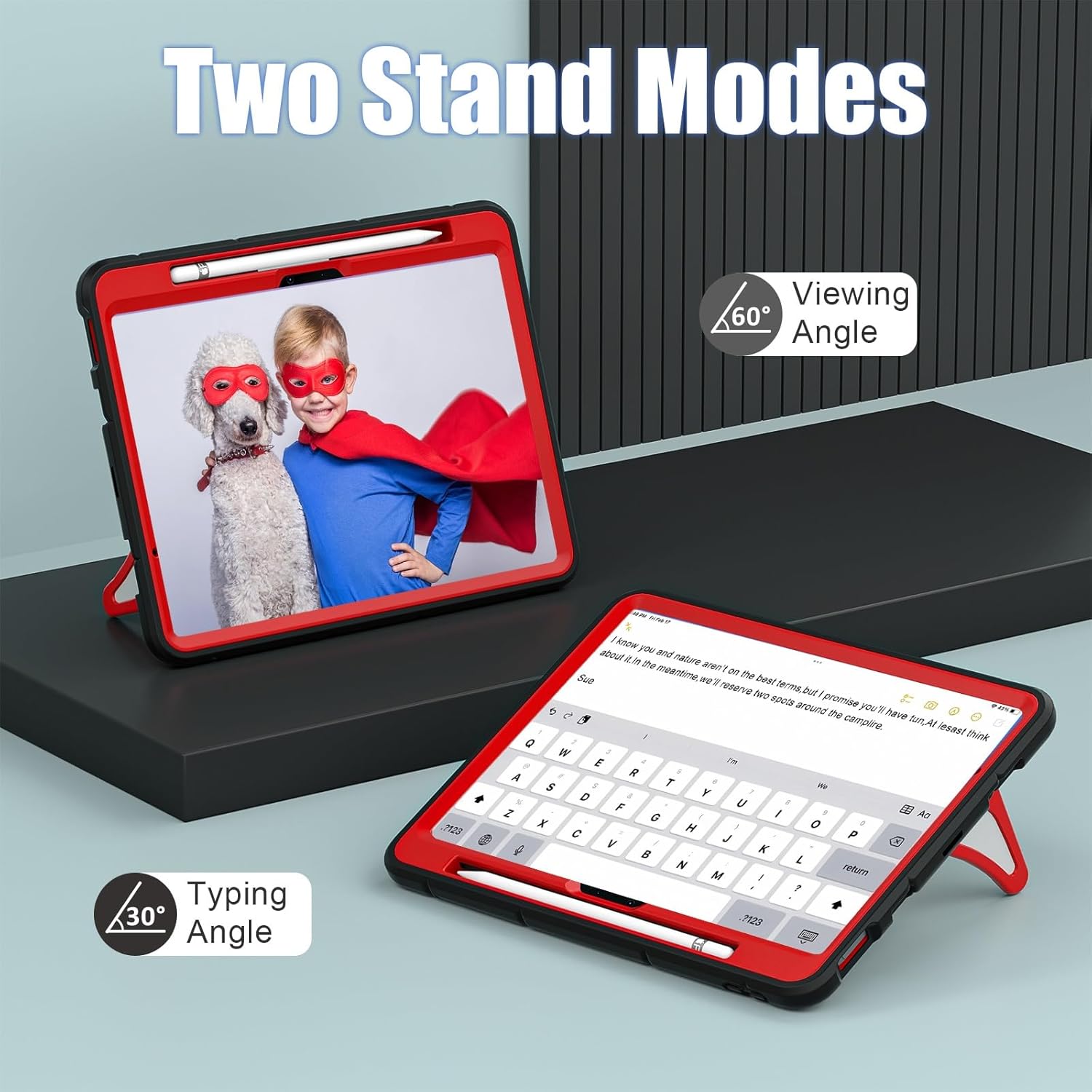 Tablet PC Bags Cases Sleeves Kids Friendly Case Tablet Case Compatible with iPad Air 11 Inch Case (2024),Lightweight TPU+PC Shockproof Protective Case with Kickstand(Black+red)