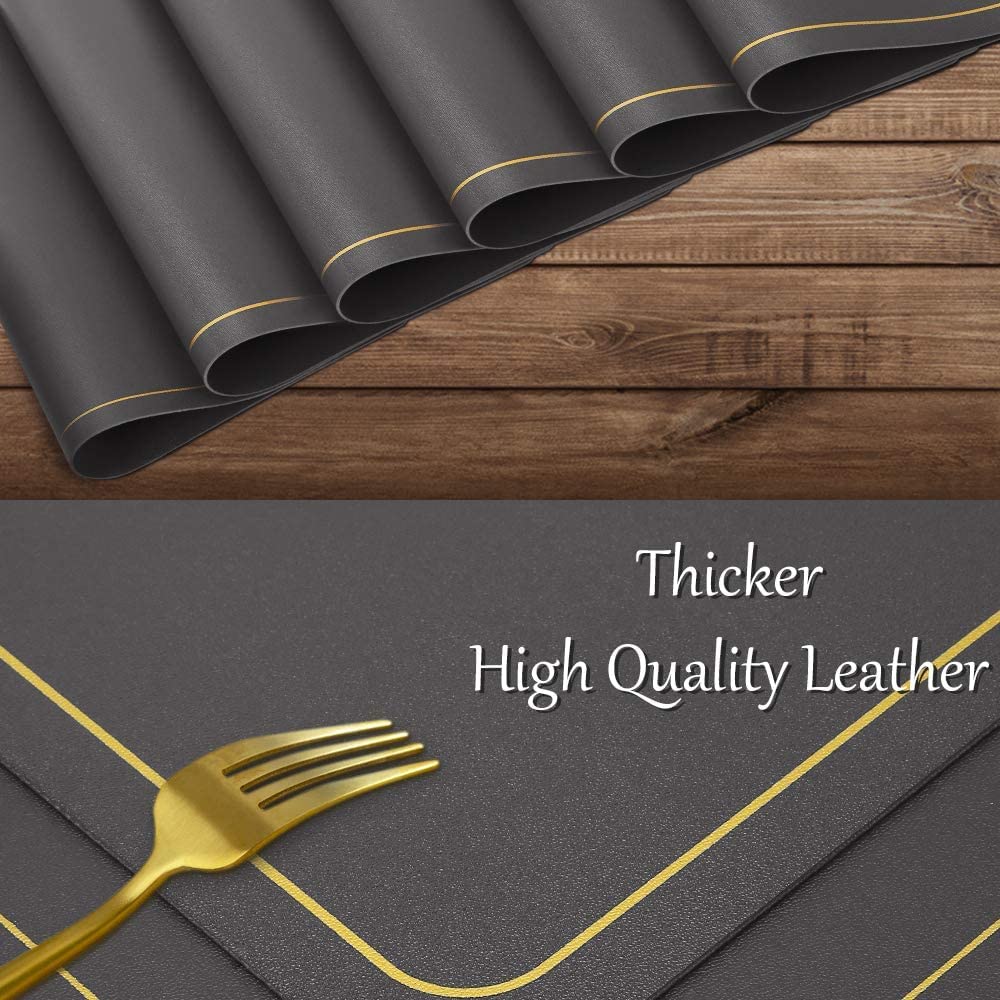 Maharsh Leather Placemats for Dining Table, Waterproof Heat Resistant Easy to Clean Non-Slip Wipeable PU Leather Place Mats Indoor, Washable Kitchen Table Mats (Gray, 6) 1