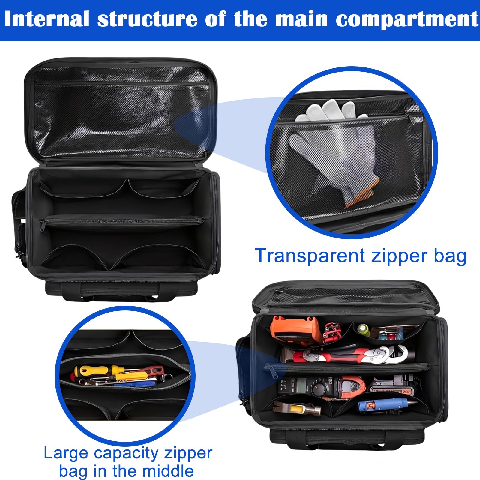 Werkzeugtasche Groß, 36.7 x 21.5 x 20.5cm Werkzeugtaschen Elektriker mit Rutschfestem Dick Gepolstertem Boden, Werkzeugtasche Klein Multifunktionale Arbeitstasche für Heimwerker Handwerker Schreiner