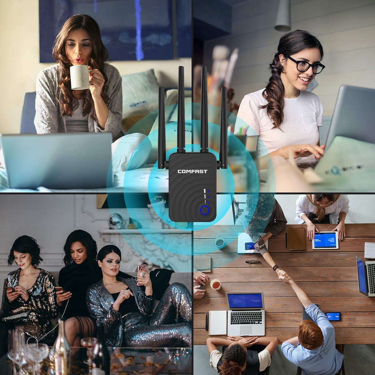 FYH WiFi Extender 5 GHz 1200 Mbps WiFi Booster, copre 1500 mq, ripetitore di portata WiFi wireless per WiFi domestico - Estensore router, 4 modalità di lavoro (nero)
