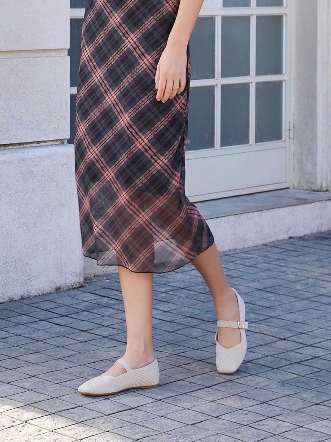 Knit Ballet Flats Shoes for Women Dressy Square Toe Arch Support Mary Jane Shoes Women Adjustable Strap Slip On Flats for Casual，Office，Work.